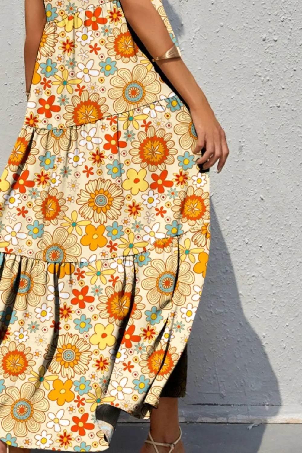 Tiered Printed V-Neck Sleeveless Dress - Be Bliss Boutique