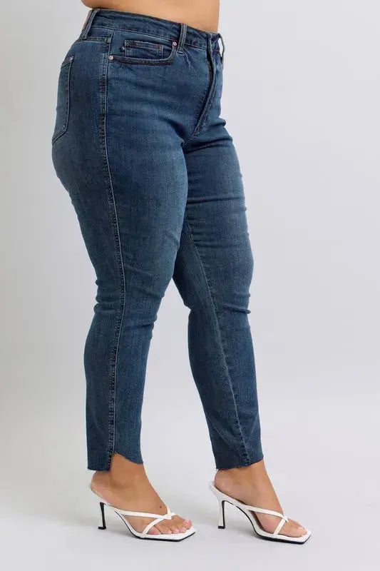 Full Size High Waist Tummy Control Step Hem Skinny Judy Blue Jeans - Be Bliss Boutique