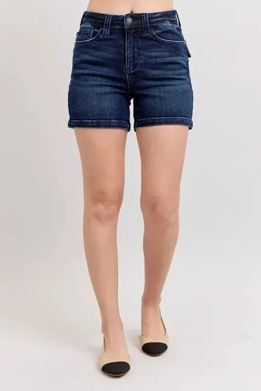 Judy Blue Jeans - Plus Size High Waist Back Flap Pocket Denim Shorts - Be Bliss Boutique