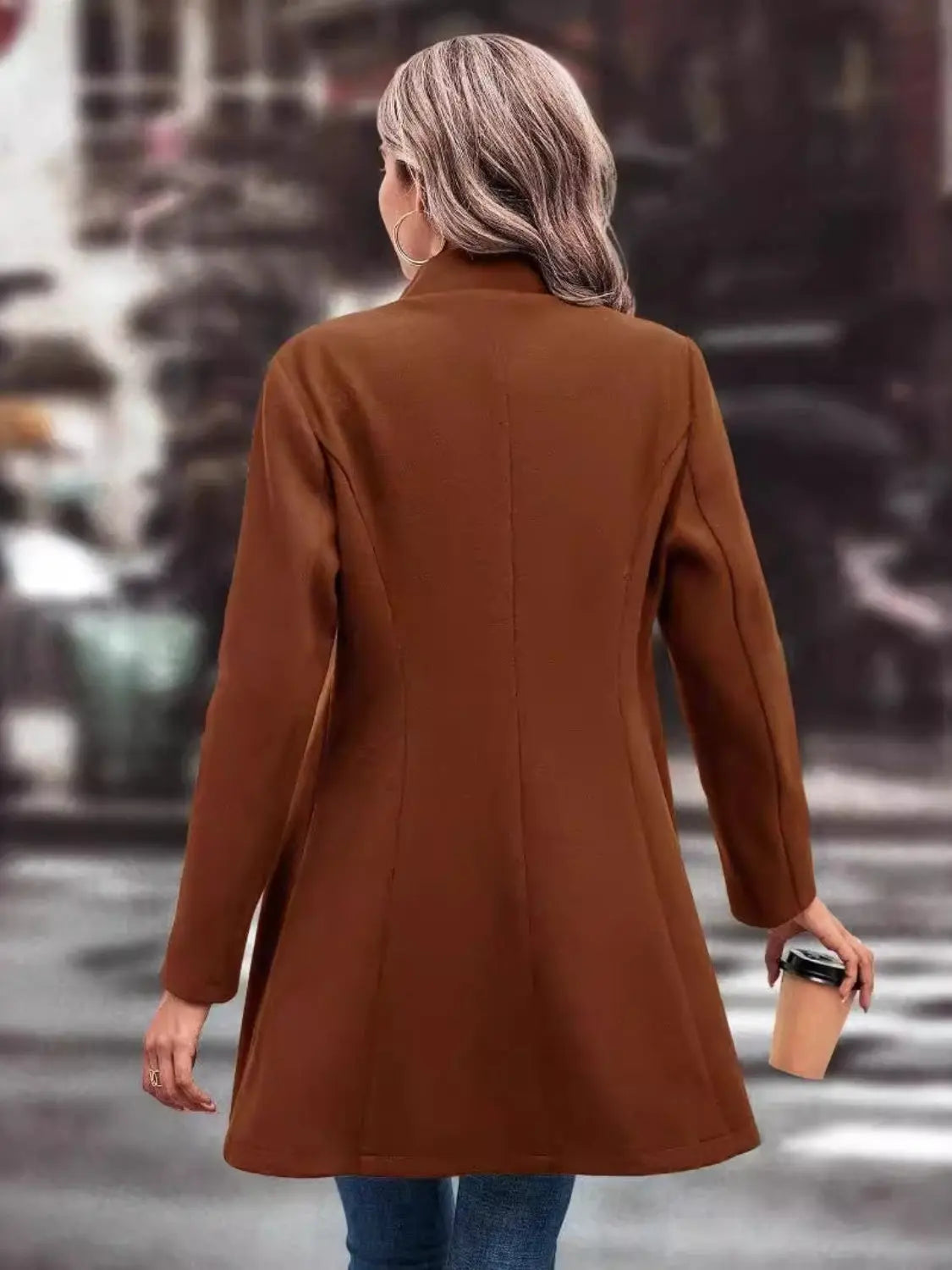 Collared Neck Long Sleeve Womens Longline Coat - Be Bliss Boutique