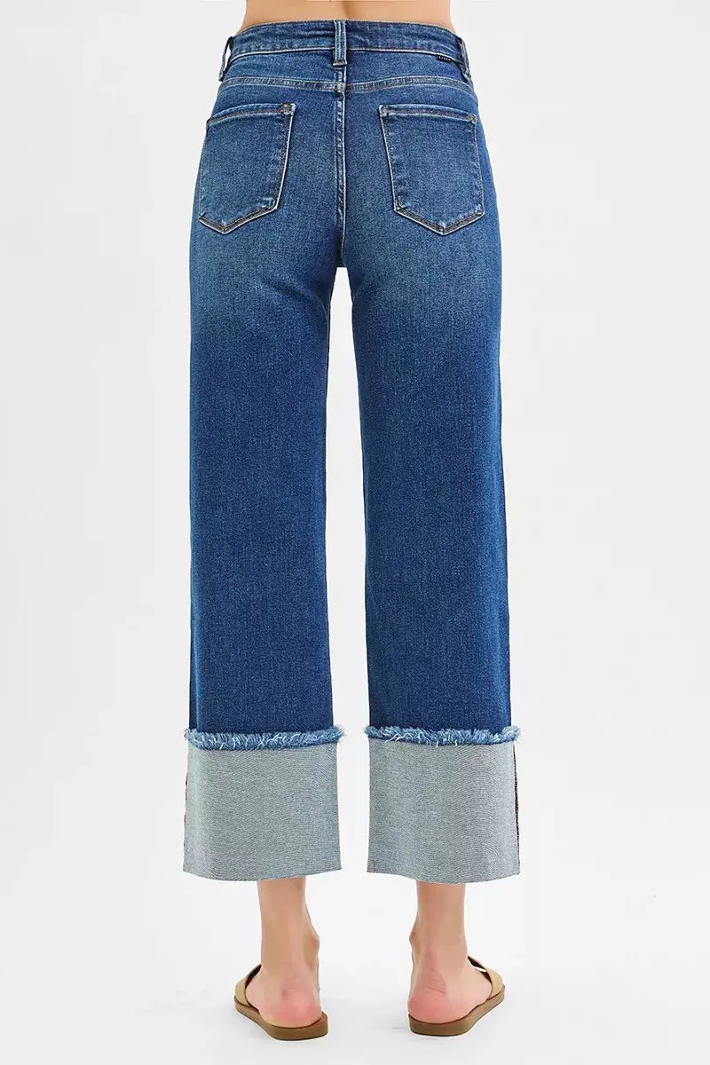 RISEN Jeans - Full Size Mid Rise Crop Wide Wide Cuffed Jeans - Be Bliss Boutique