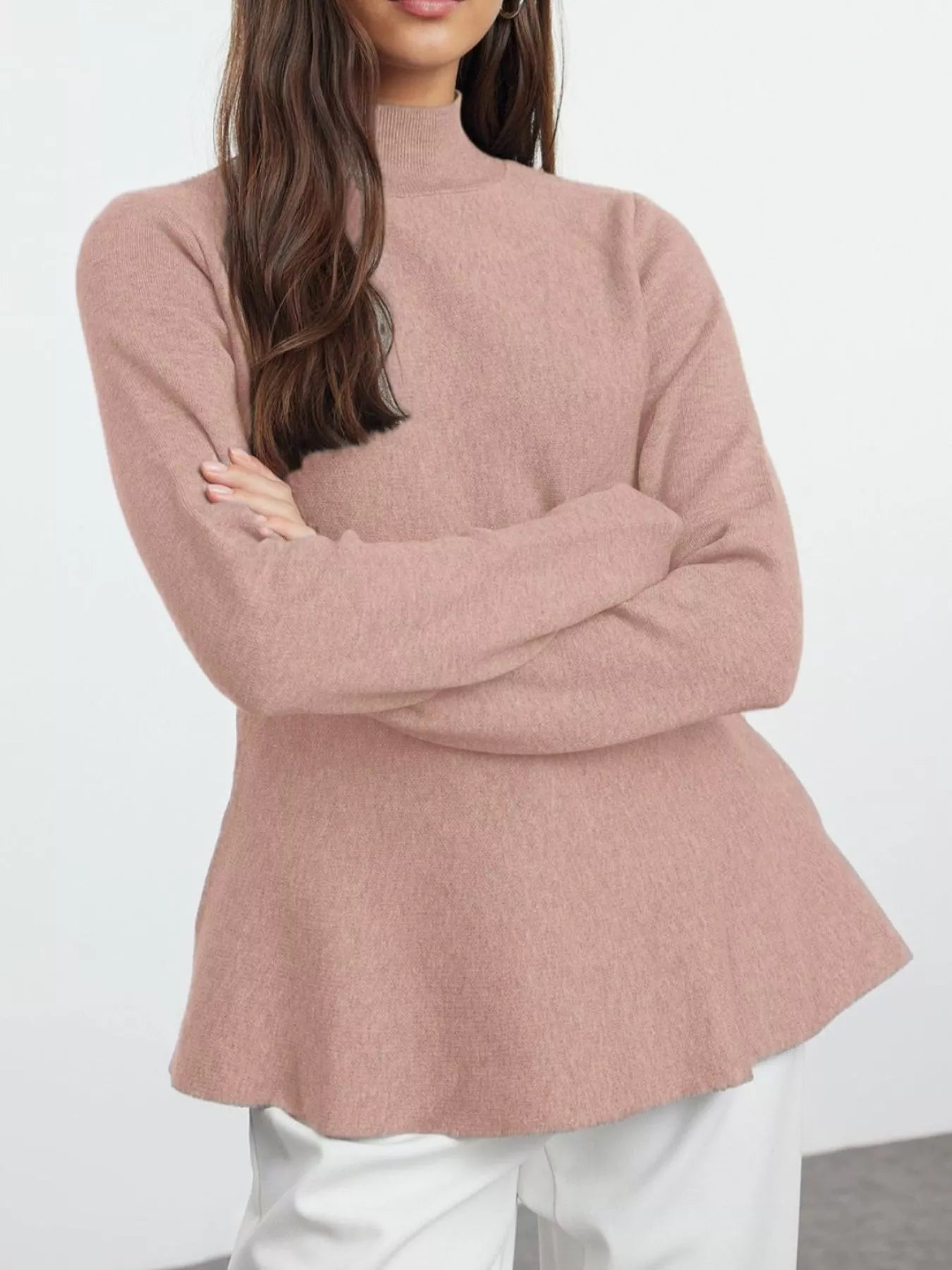Mock Neck Long Sleeve Sweater -  Be Bliss Boutique