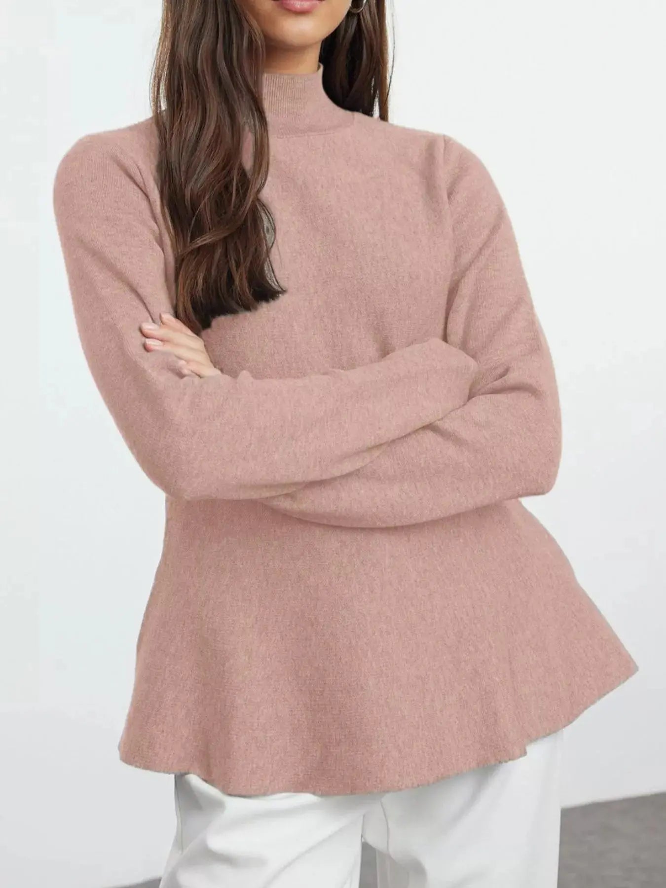 Mock Neck Long Sleeve Sweater - Be Bliss Boutique