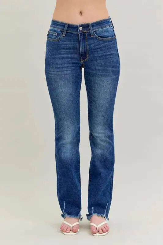 Full Size Mid-rise Non-distressed Hem Bootcut Judy Blue Jeans - Be Bliss Boutique