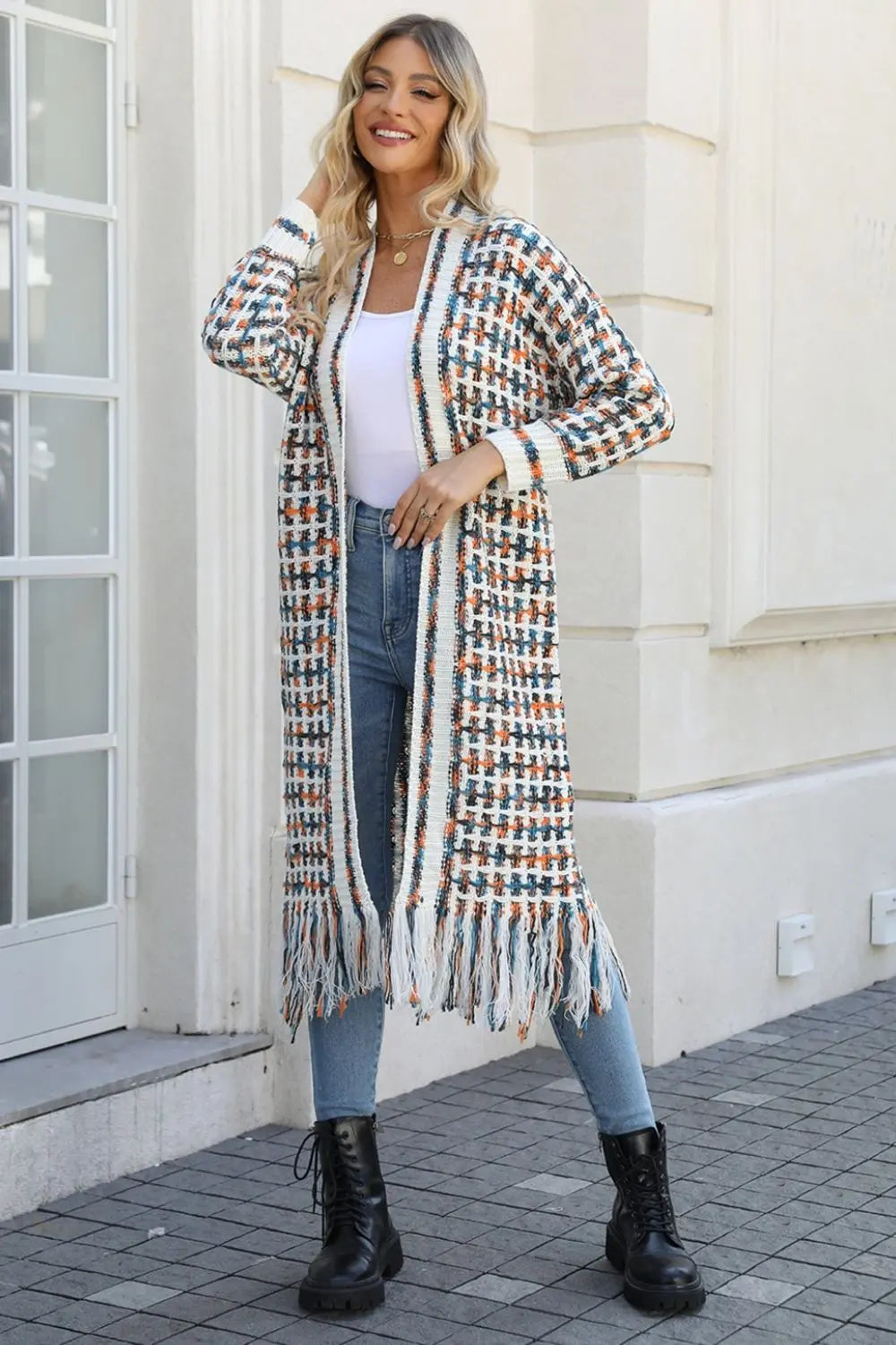 Multicolored Open Front Fringe Hem Cardigan - Be Bliss Boutique