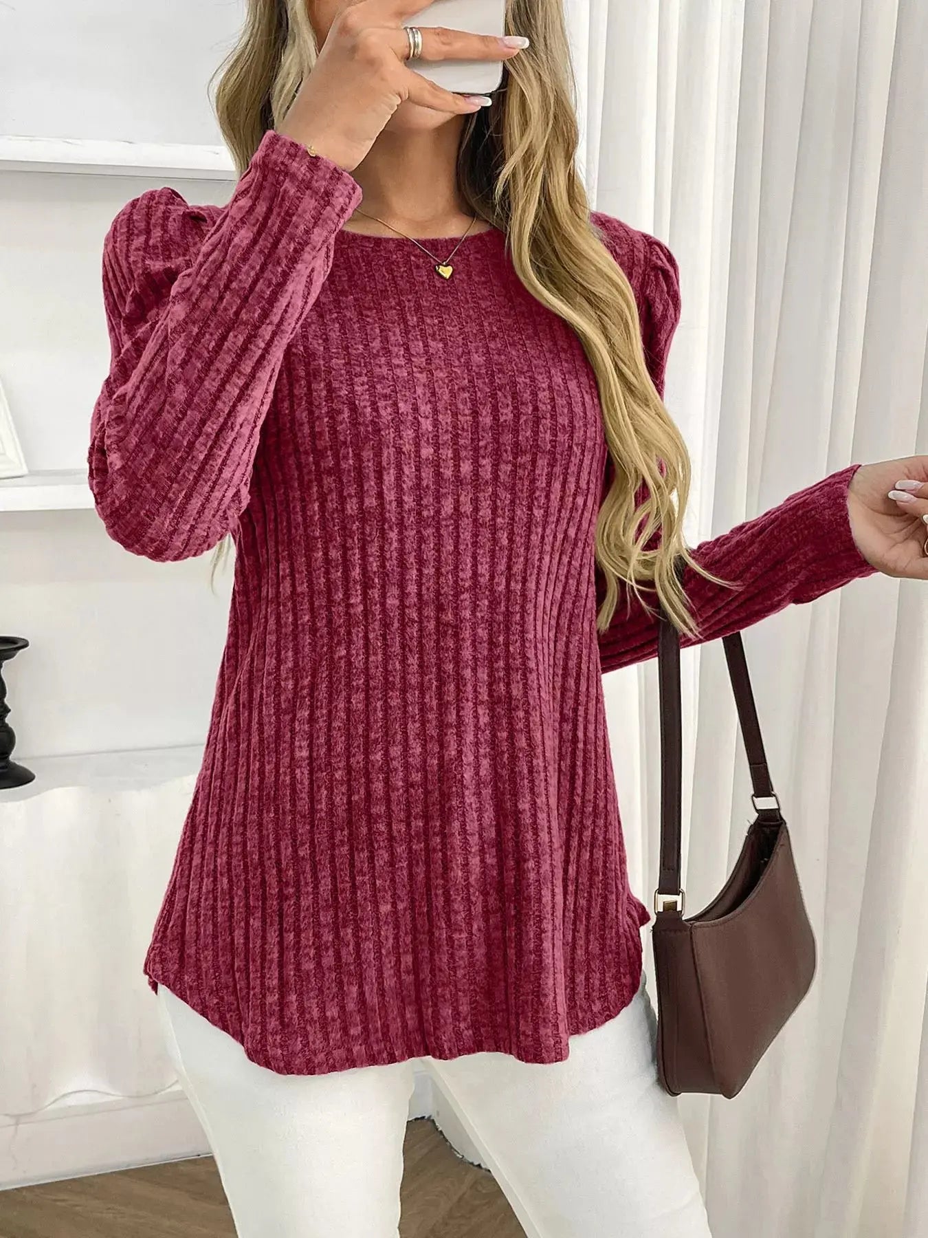 Round Neck Puff Sleeve T Shirt - Be Bliss Boutique