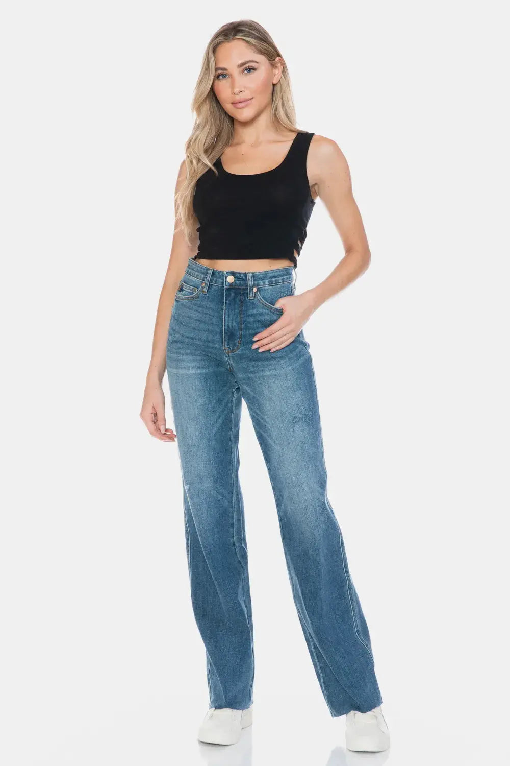 Full Size/Plus Size Tummy Control Cut Raw Hem Straight Judy Blue Jeans - Be Bliss Boutique