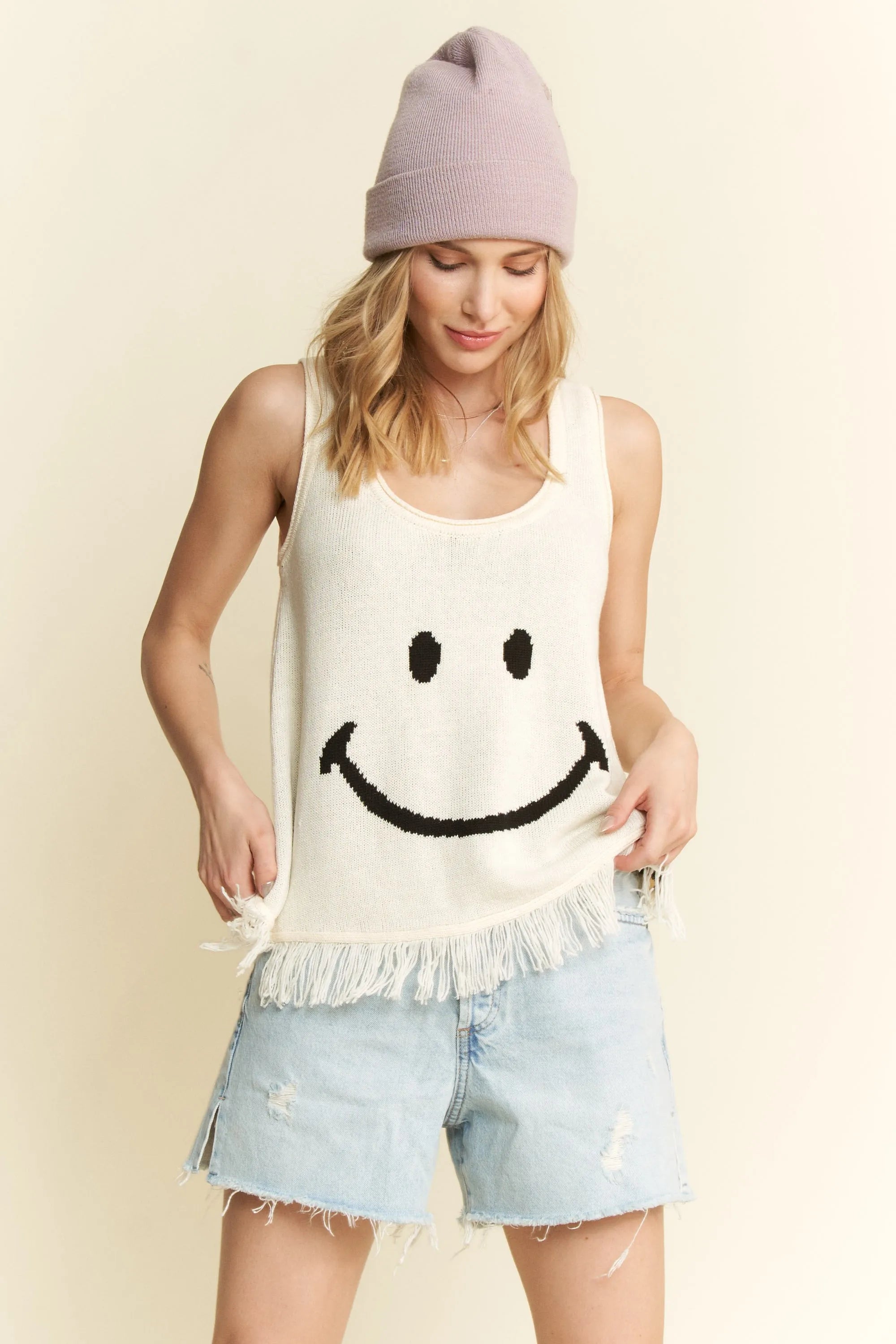 Smiley Face Fringe Graphic Tank Top – Plus Size Friendly - Be Bliss Boutique