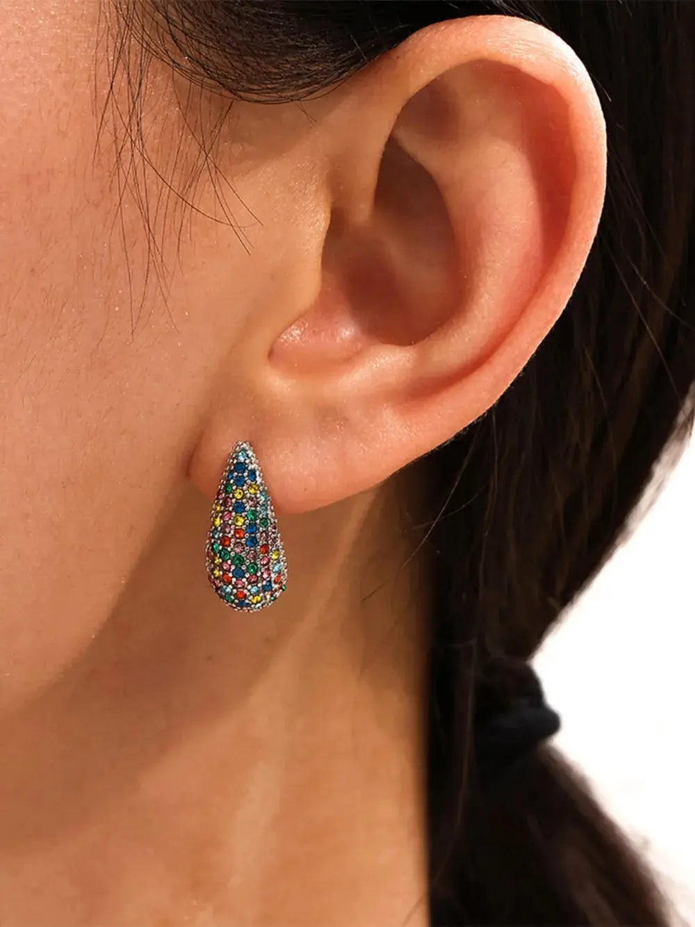 Stainless Steel Zircon Teardrop Stud Earrings – Multicolor & Crystal Options - Be Bliss Boutique