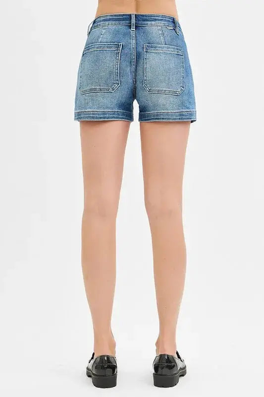 RISEN Jeans - Low Rise Patched Pocket Shorts - Be Bliss Boutique