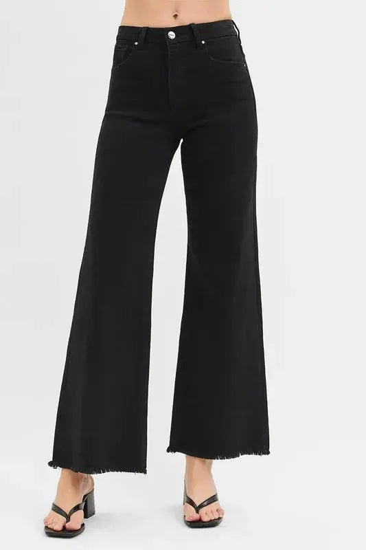 Full Size Tummy Control High Rise Wide Leg Black RISEN Jeans - Be Bliss Boutique