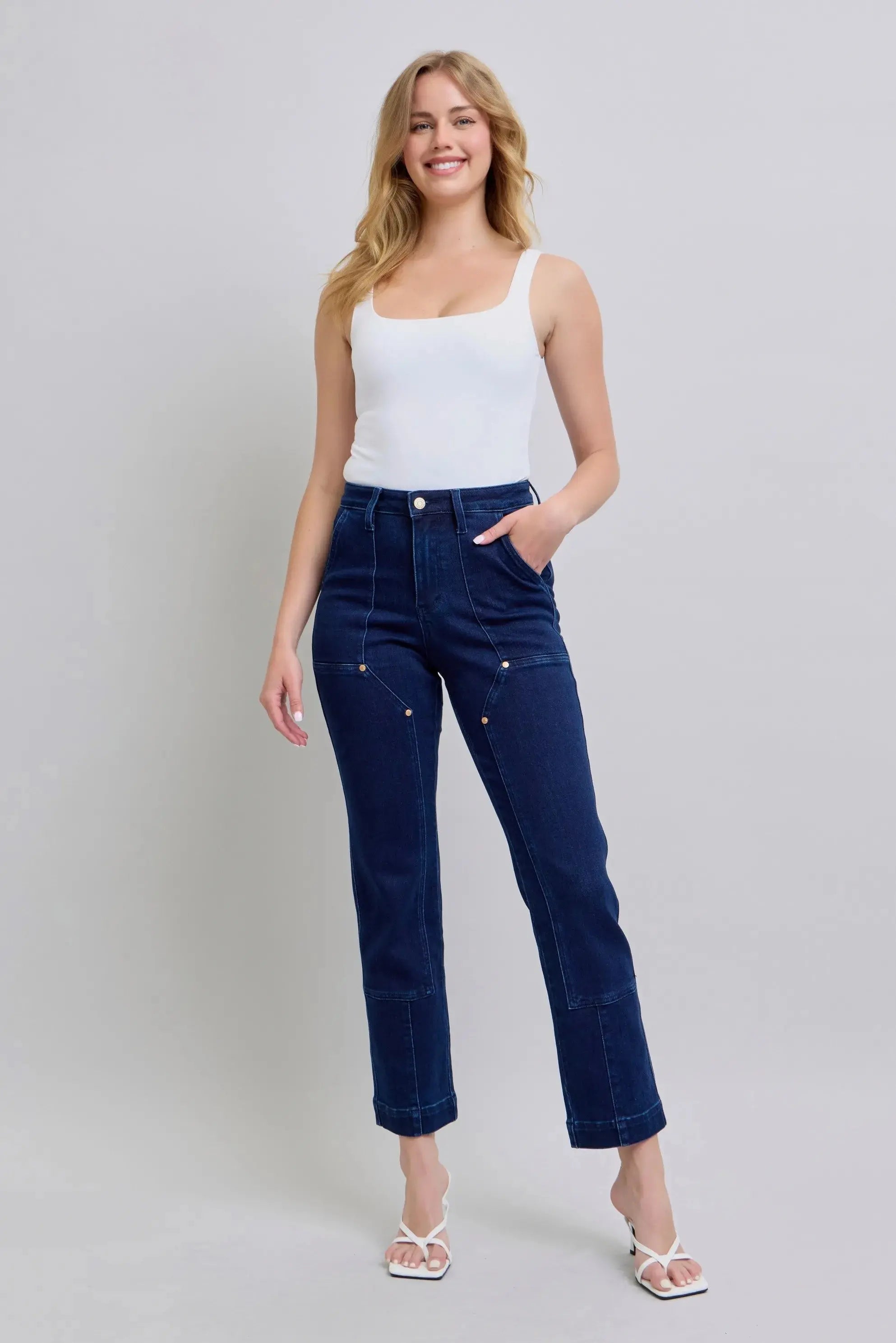 Full Size High Waist Workwear Patch Pocket Straight Leg Judy Blue Jeans - Be Bliss Boutique
