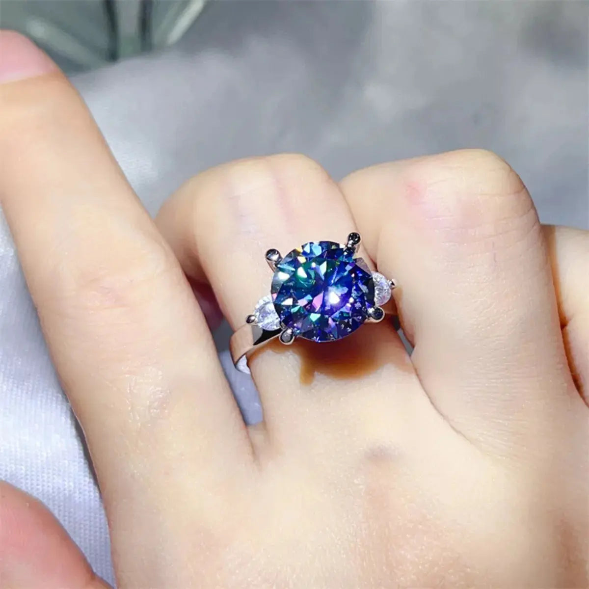925 Sterling Silver Sapphire Blue 5 Carat Moissanite Ring - Be Bliss Boutique