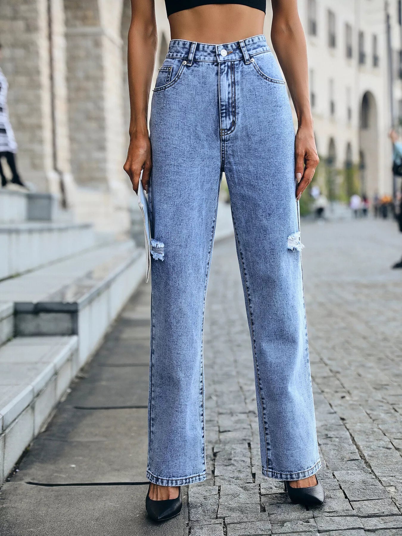 Distressed High Waist Jeans - Be Bliss Boutique