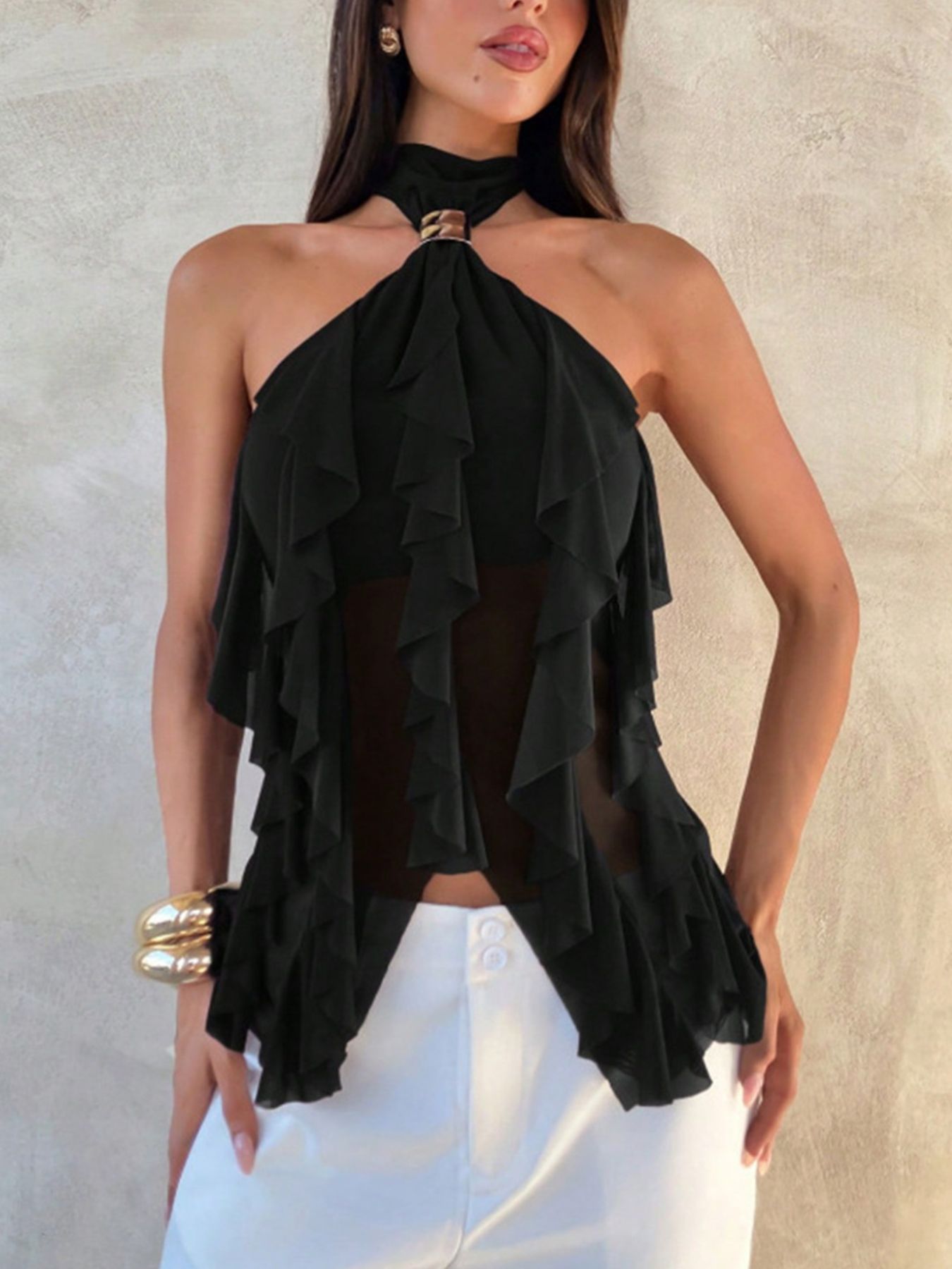 Ruffled Halter Neck Cami Top - Be Bliss Boutique