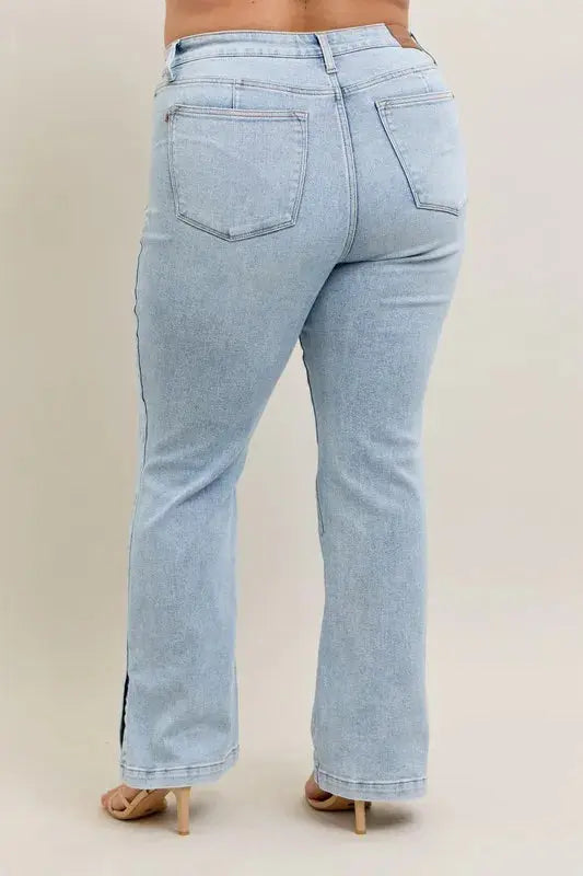 Judy Blue Full Size/Plus Size Tummy Control Vintage Wash Side Slit Slim Boot Jeans - Be Bliss Boutique