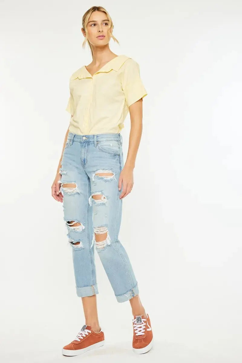 Mid Rise Distressed Kancan Boyfriend Jeans - Be Bliss Boutique