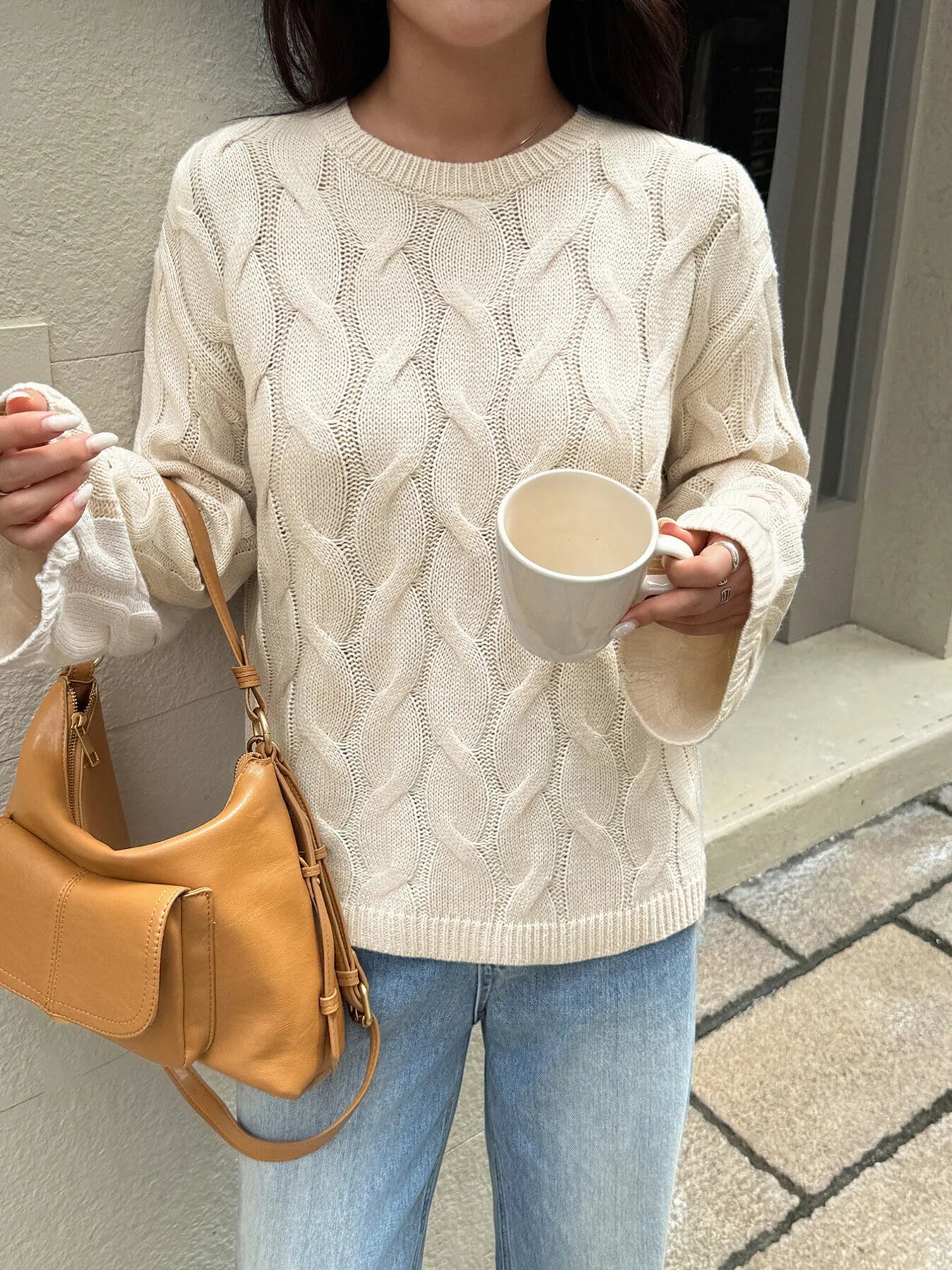 Long Sleeve Cable Knit Sweater - Be Bliss Boutique
