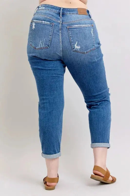 Full Size Mr Vintage Wash Boyfriend Fit w/ Destroy Judy Blue Jeans - Be Bliss Boutique