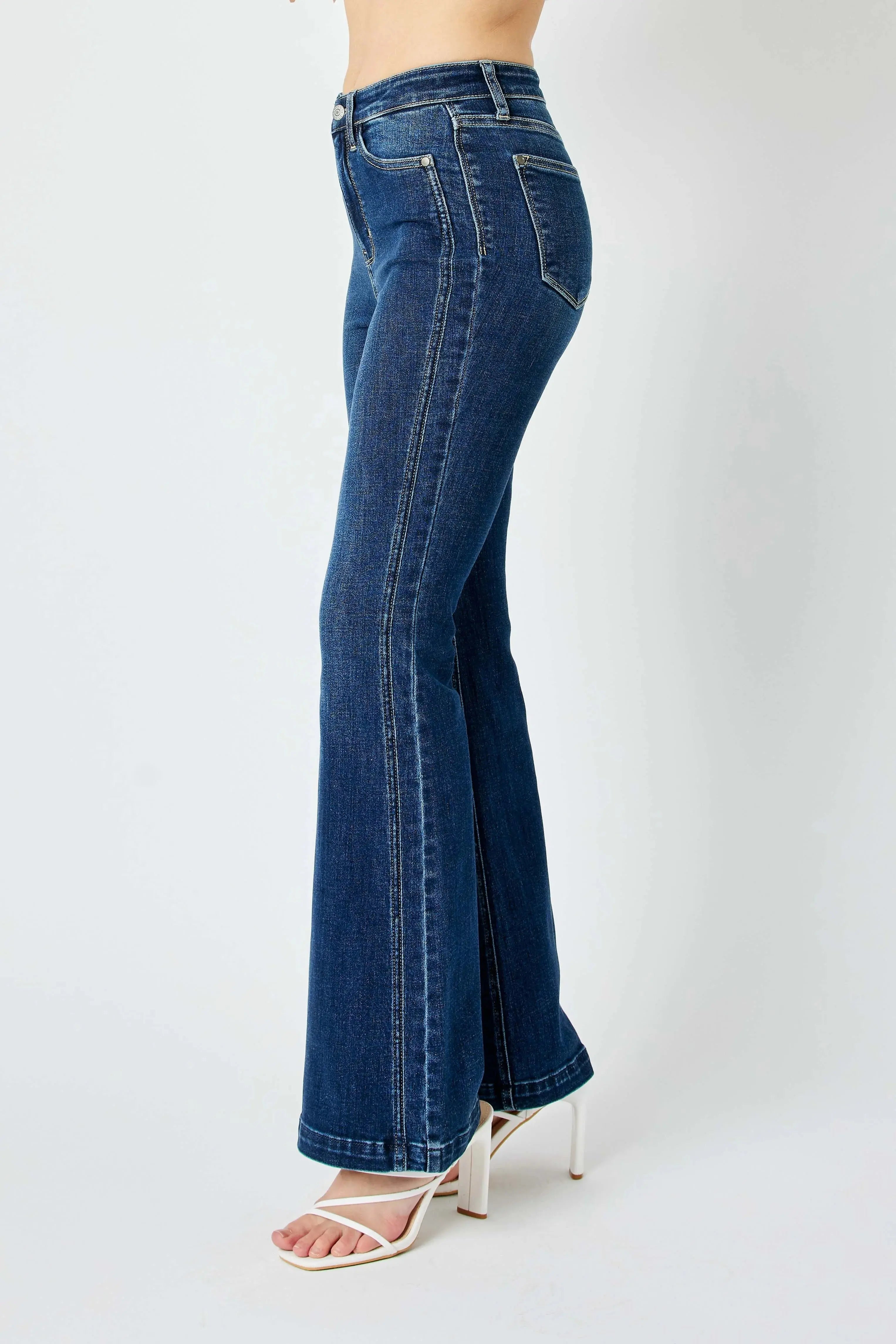 Plus Size High Waist Flare Judy Blue Jeans with Side Seam Detail - Be Bliss Boutique