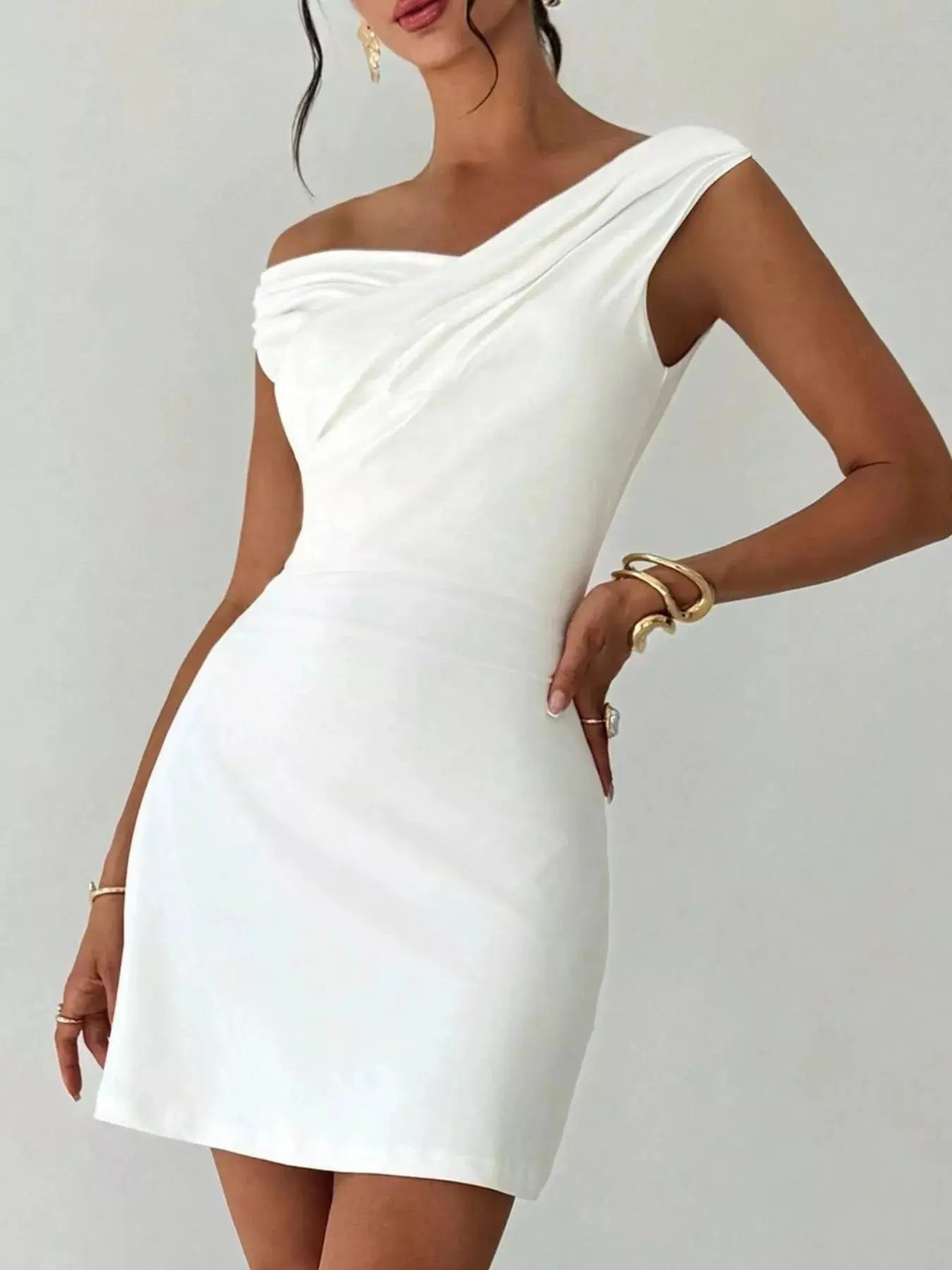 Elegant Off-Shoulder Draped Mini Dress - Be Bliss Boutique