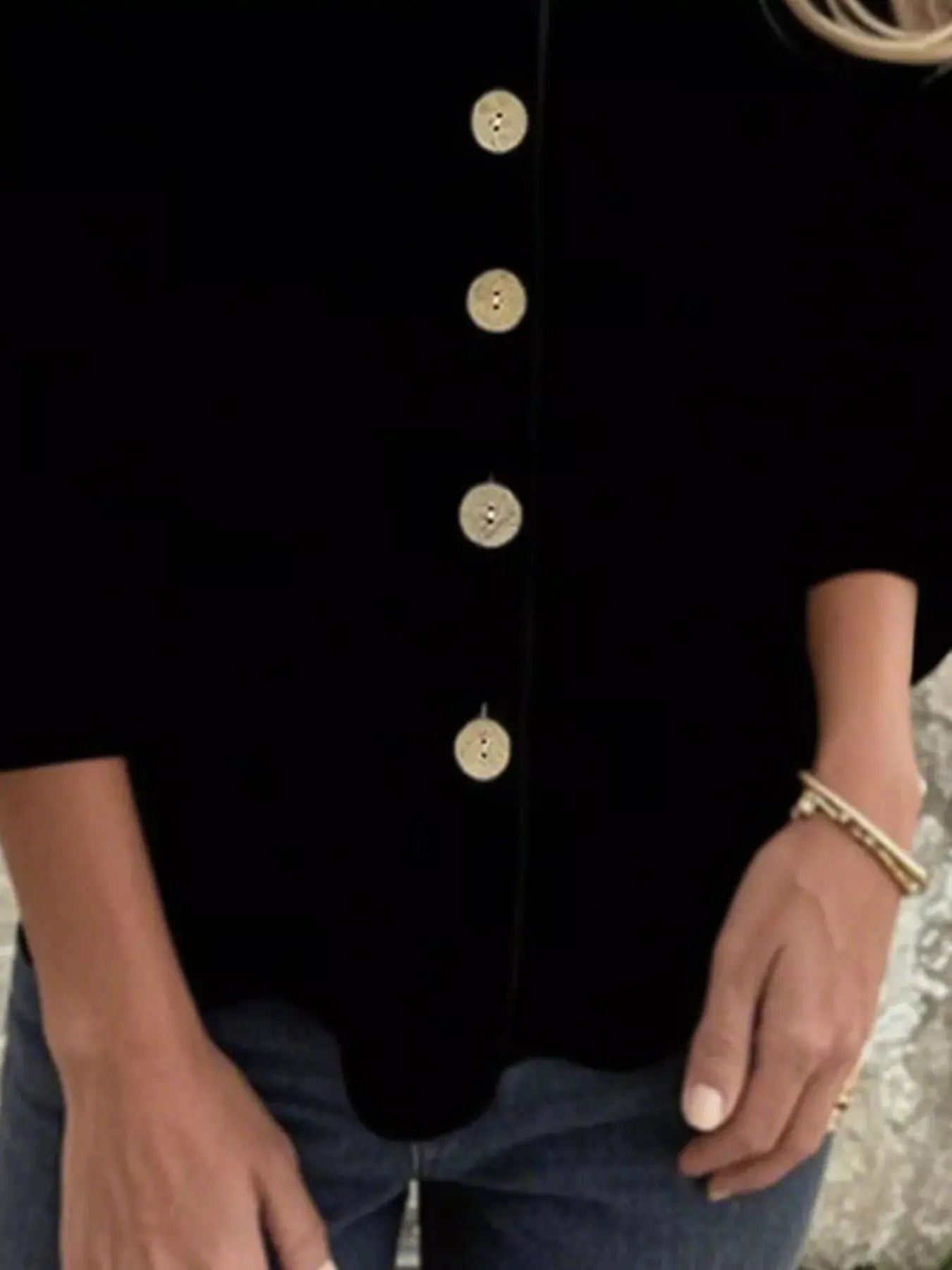 Button-Front 3/4 Sleeve Plus Size Casual Top - Be Bliss Boutique