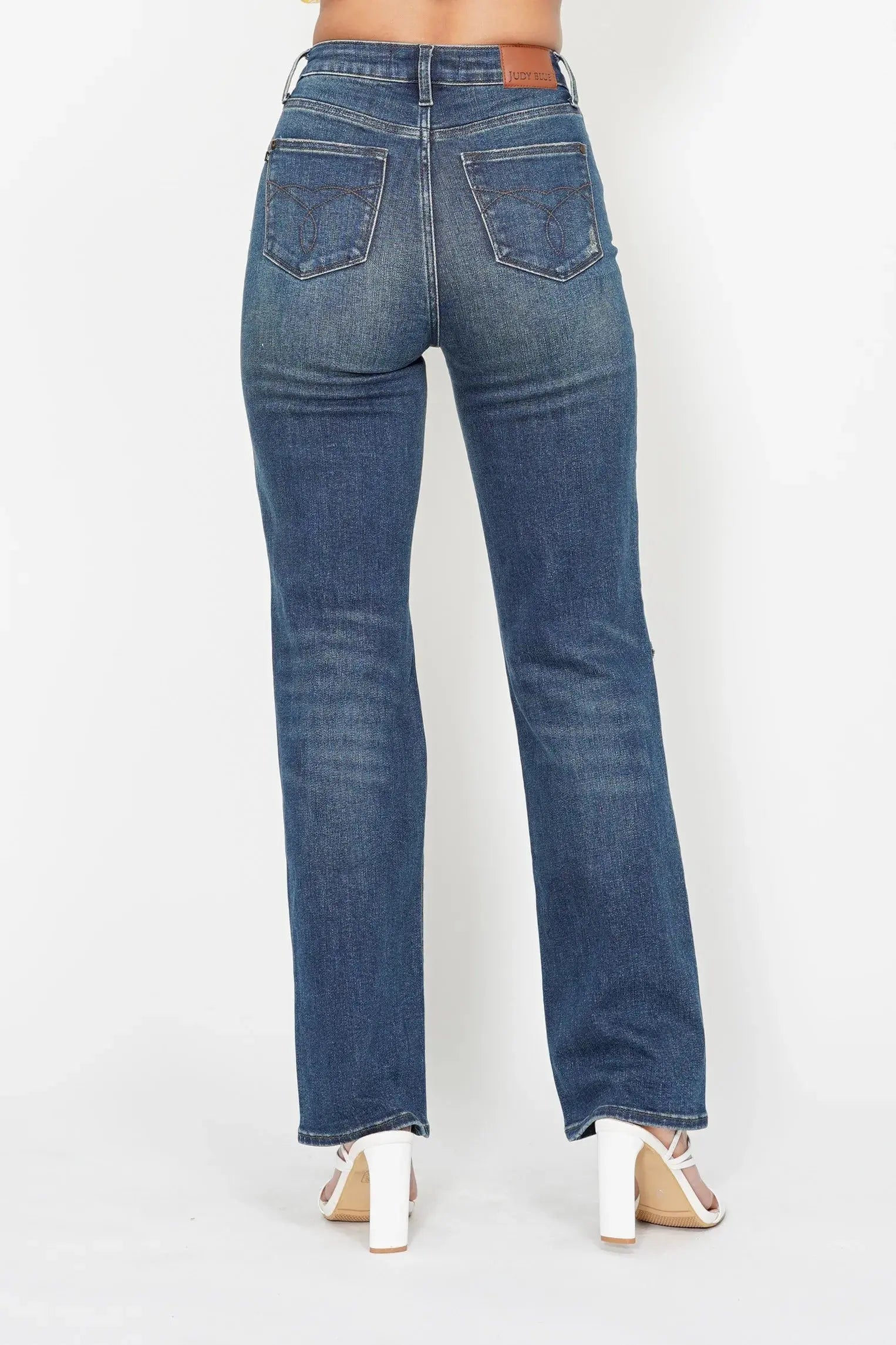 Full Size High Waist Ripped Knee Straight Leg Dad Judy Blue Jeans - Be Bliss Boutique