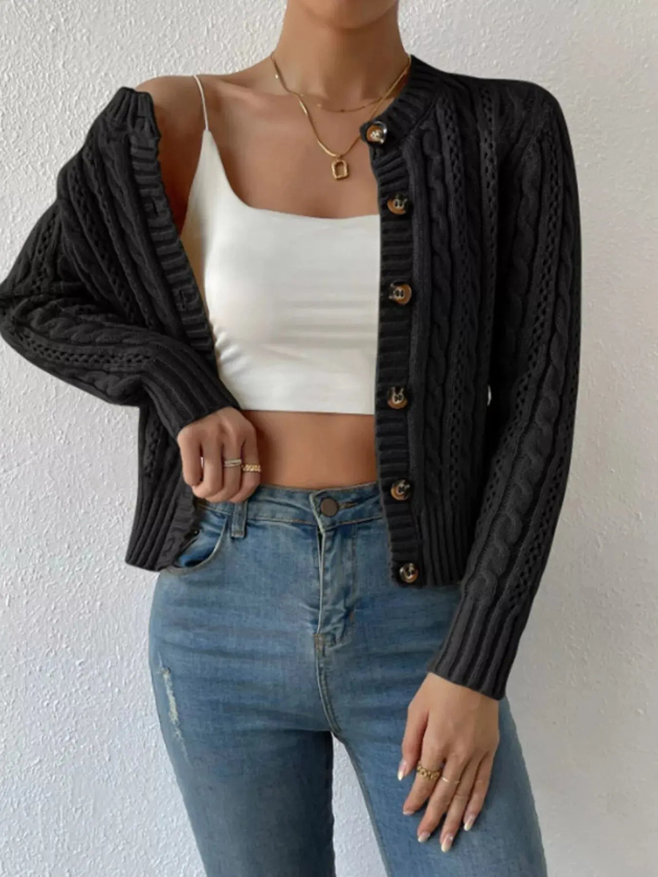 Cable Knit Button Up Cardigan - Be Bliss Boutique