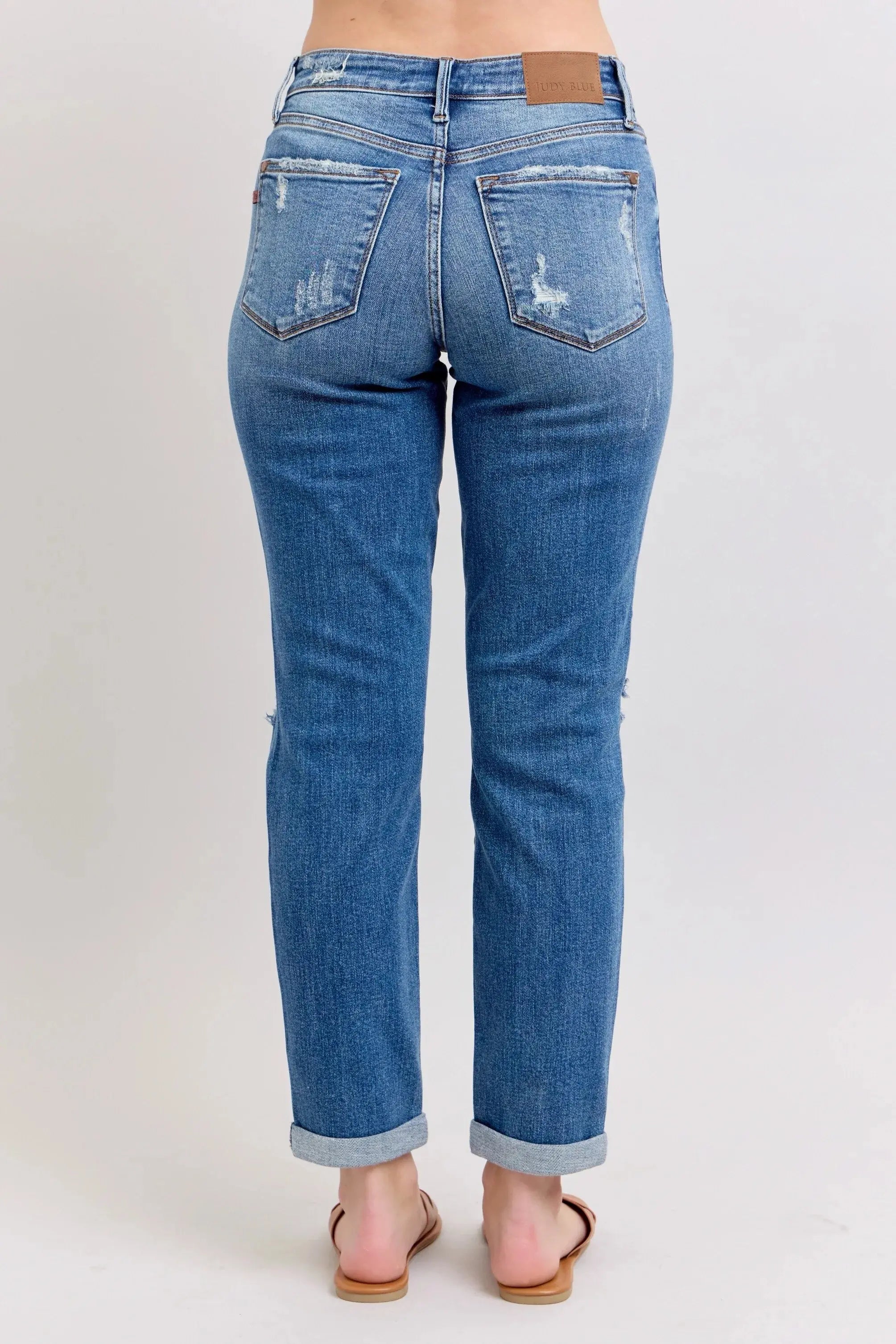 Full Size Mr Vintage Wash Boyfriend Fit w/ Destroy Judy Blue Jeans - Be Bliss Boutique