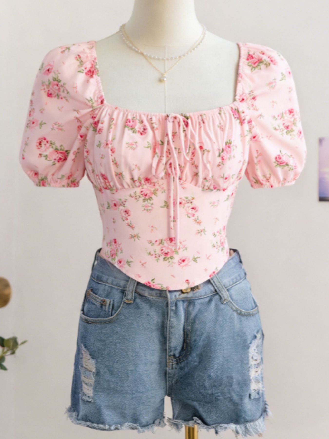 Floral Print Tie Front Puff Sleeve Blouse - Be Bliss Boutique