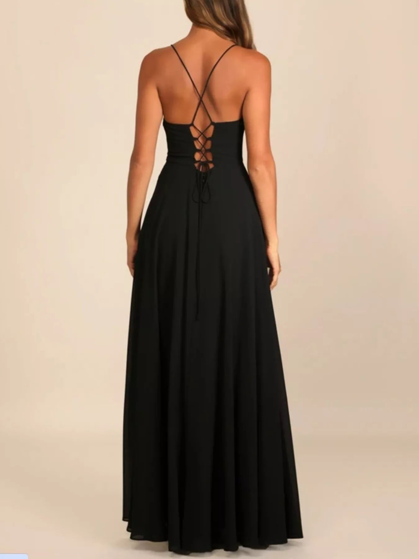 Backless Cowl Neck Lace-Up Slit Maxi Dress - Be Bliss Boutique