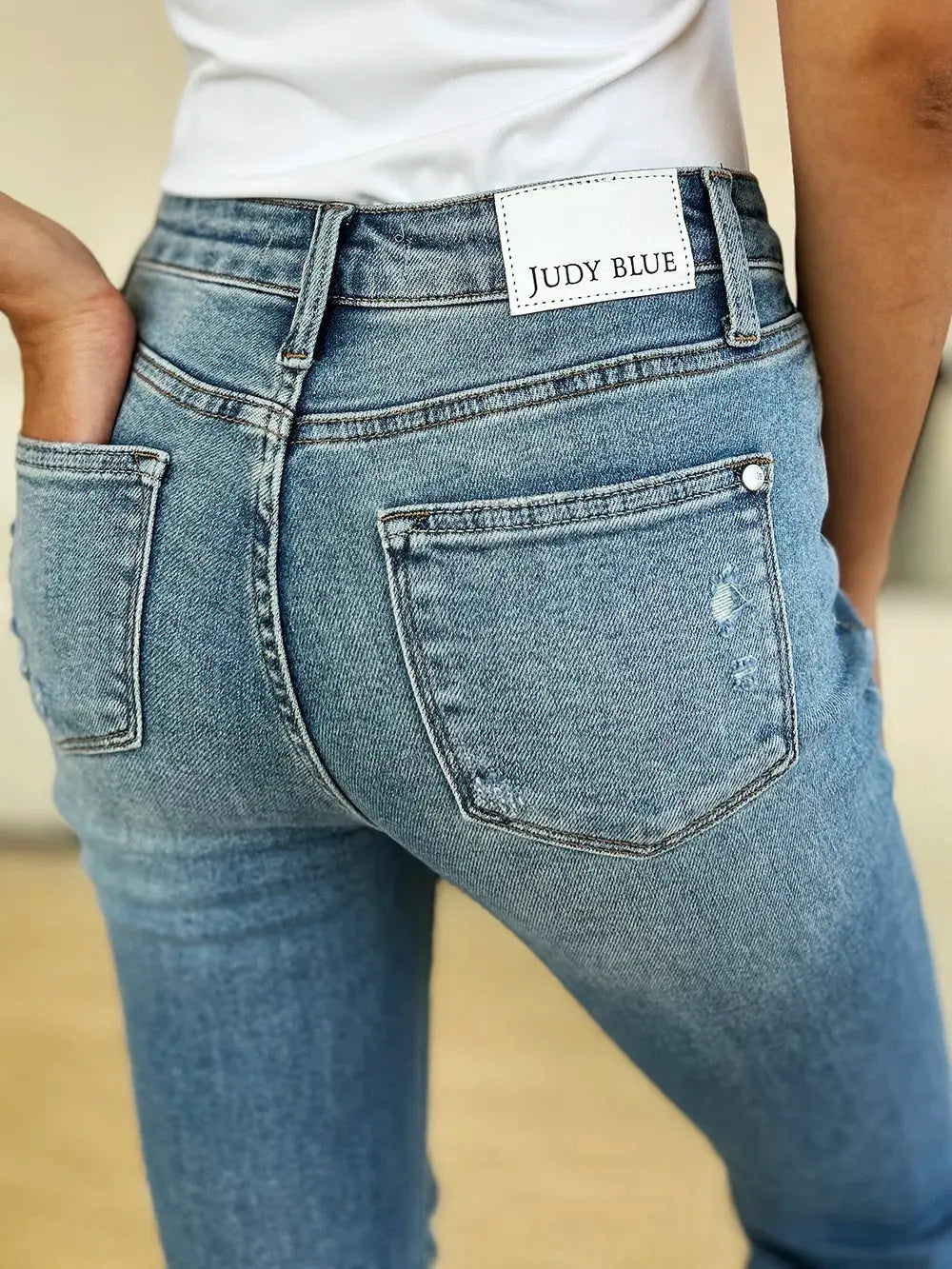 Full Size Mid Rise Destroyed Hem Distressed Judy Blue Jeans - Be Bliss Boutique