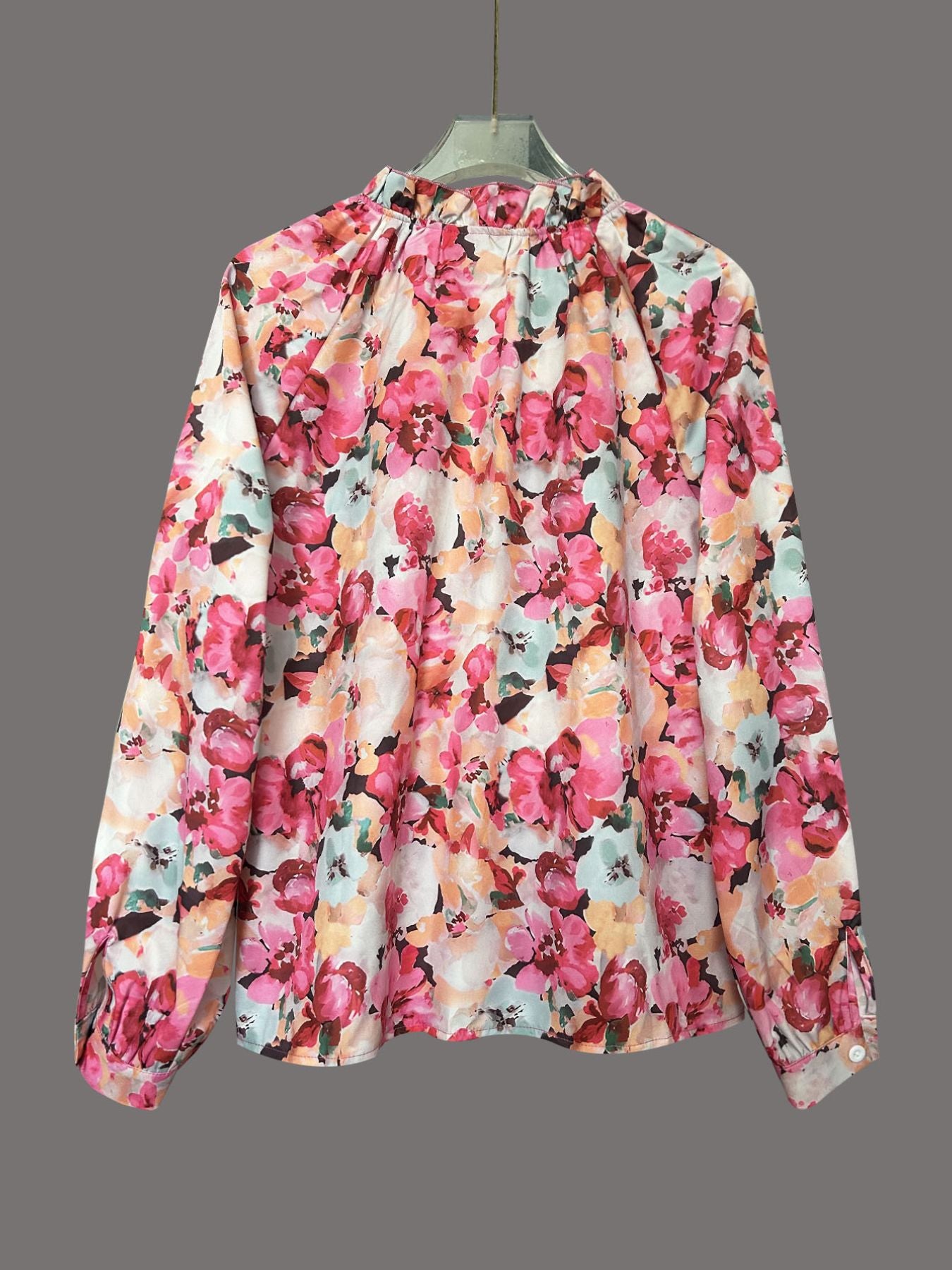 Women's Floral Print Frill Trim Shirt - Be Bliss Boutique