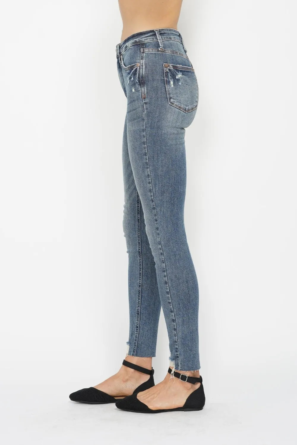 Judy Blue Full Size Tummy Control Vintage Wash Hem Destroy Skinny Jeans - Be Bliss Boutique