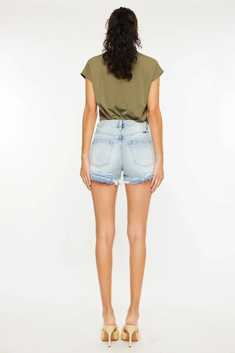 High Rise Raw Hem Kancan Denim Shorts - Light Wash - Be Bliss Boutique