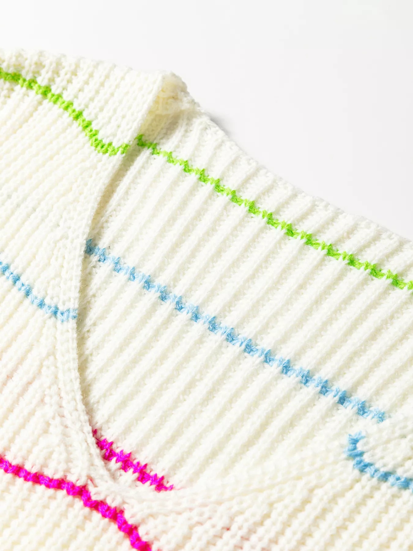 Colorful Striped Detail V Neck Drop Shoulder Baggy Sweater - Be Bliss Boutique