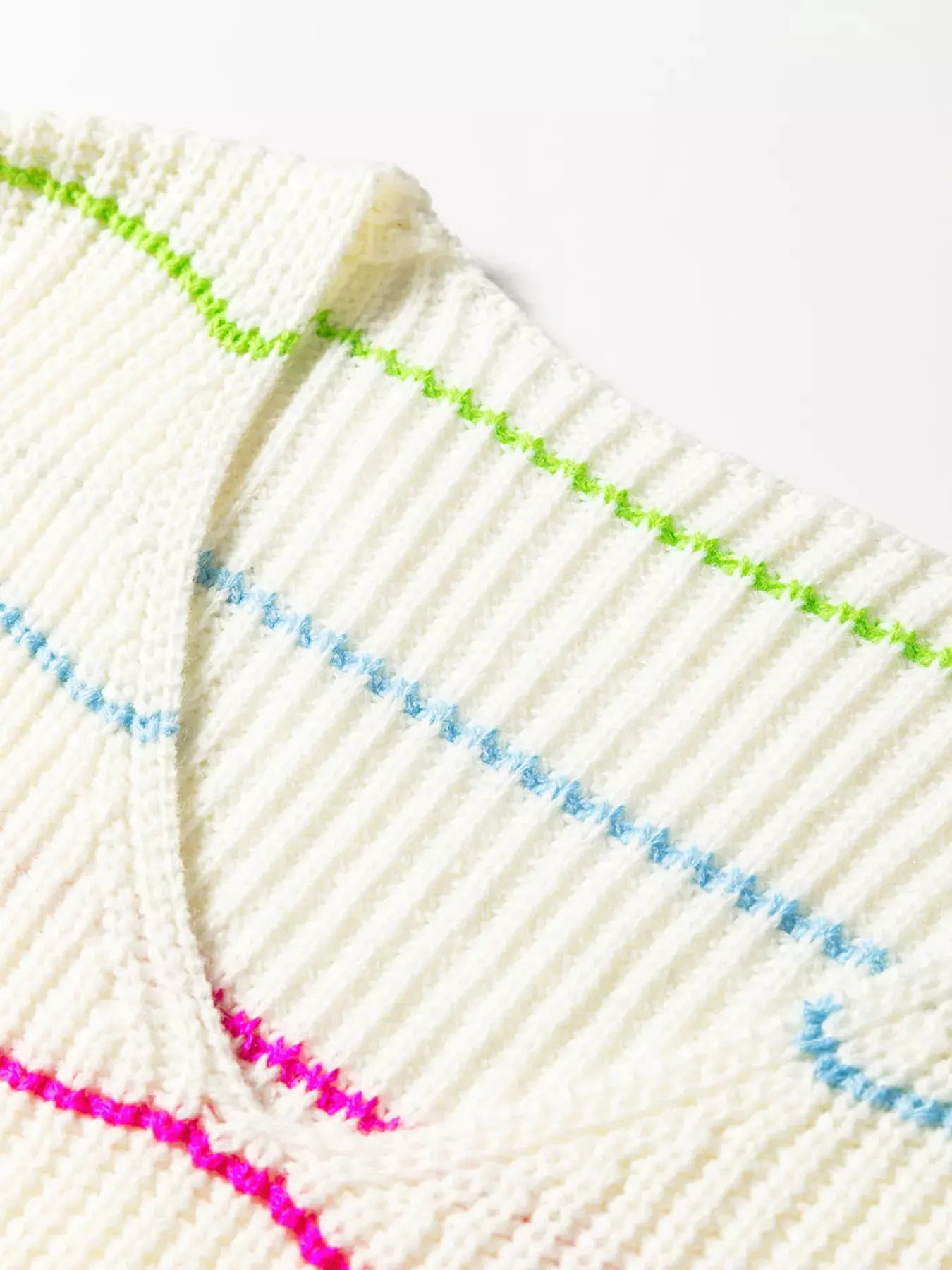 Colorful Striped Detail V-Neck Baggy Drop Shoulder Sweater - Be Bliss Boutique