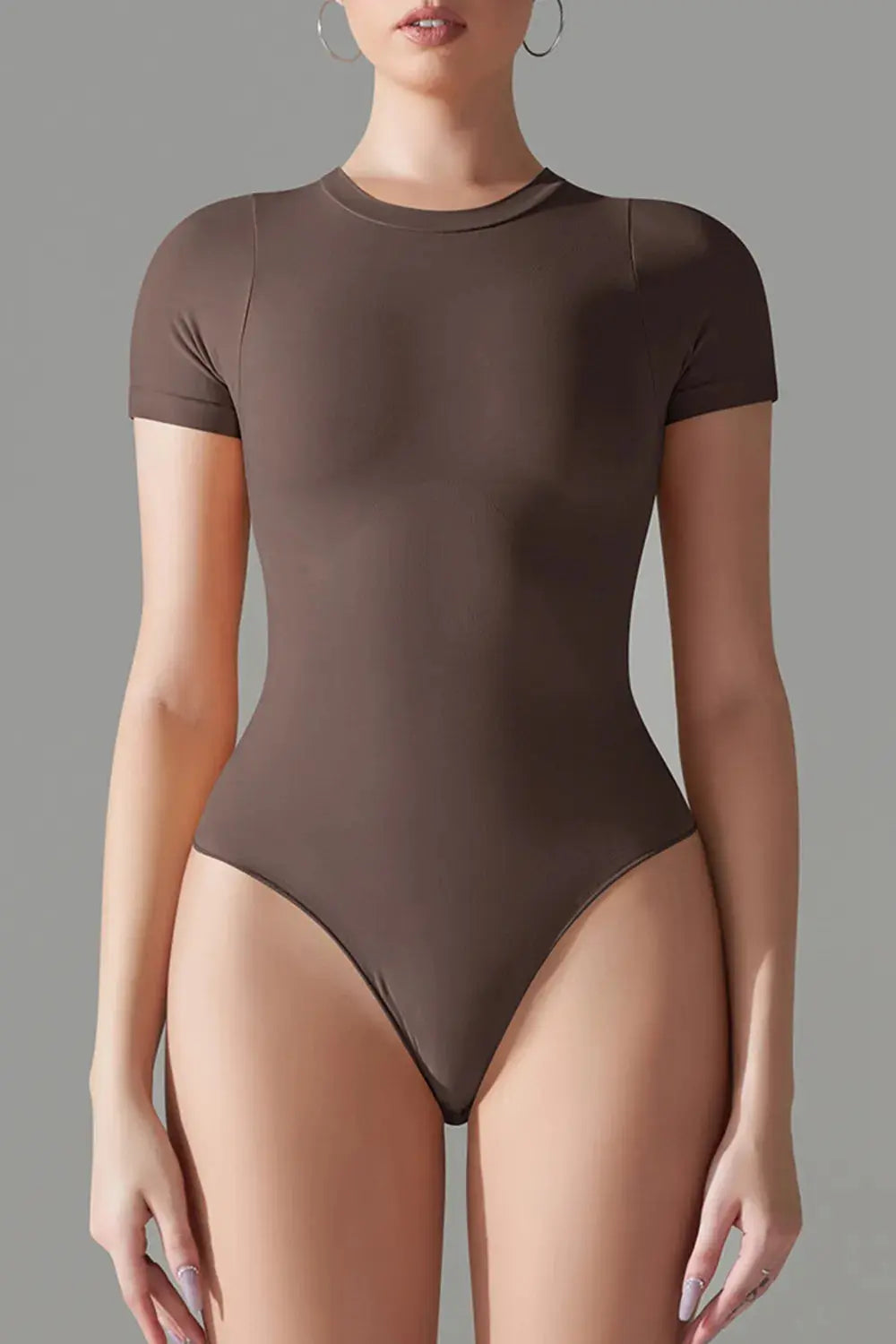 Round Neck Short Sleeve Active Bodysuit - Be Bliss Boutique