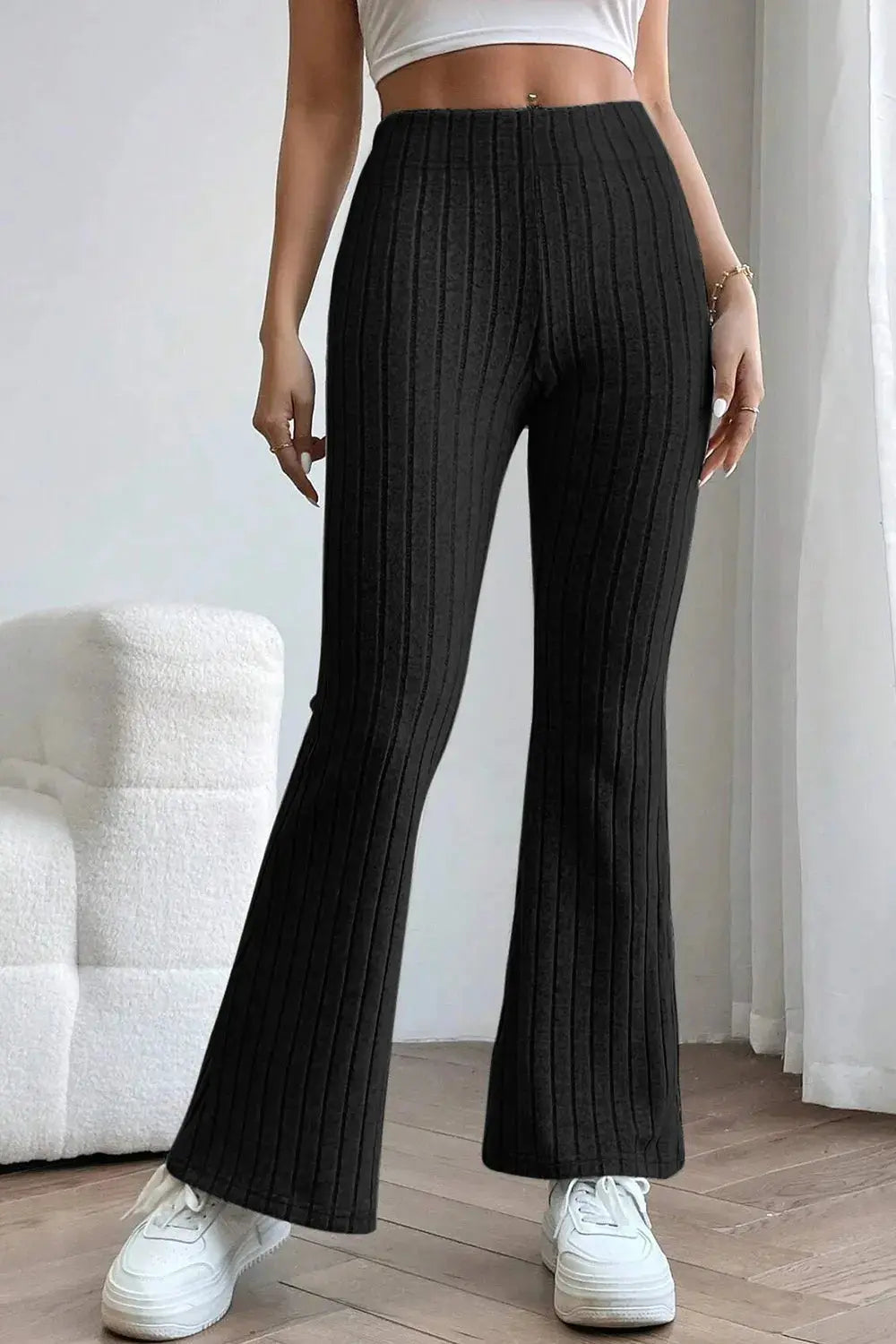 Basic Bae Full Size Ribbed High Waist Flare Pants - Be Bliss Boutique