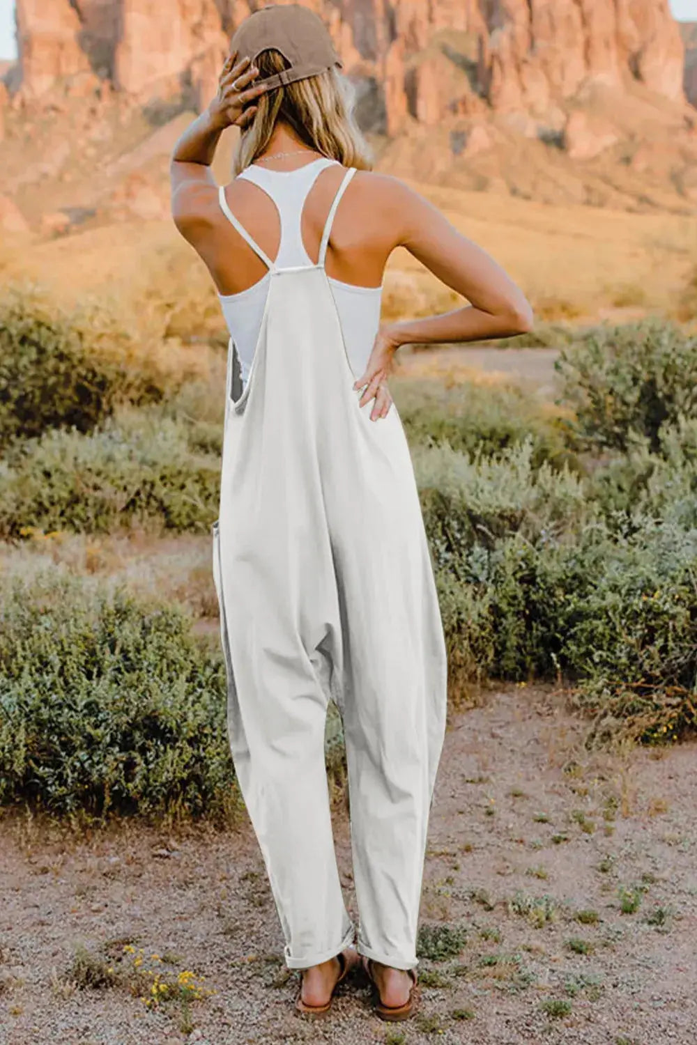 Double Take Full Size V-Neck Sleeveless Jumpsuit with Pockets - Be Bliss Boutique