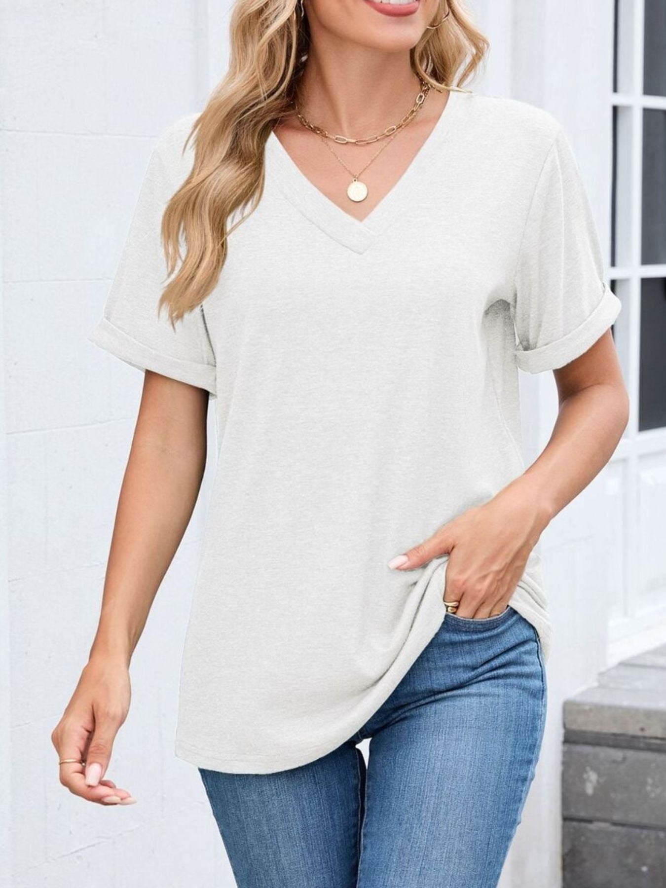 Casual V Neck Short Sleeve T Shirt - Be Bliss Boutique