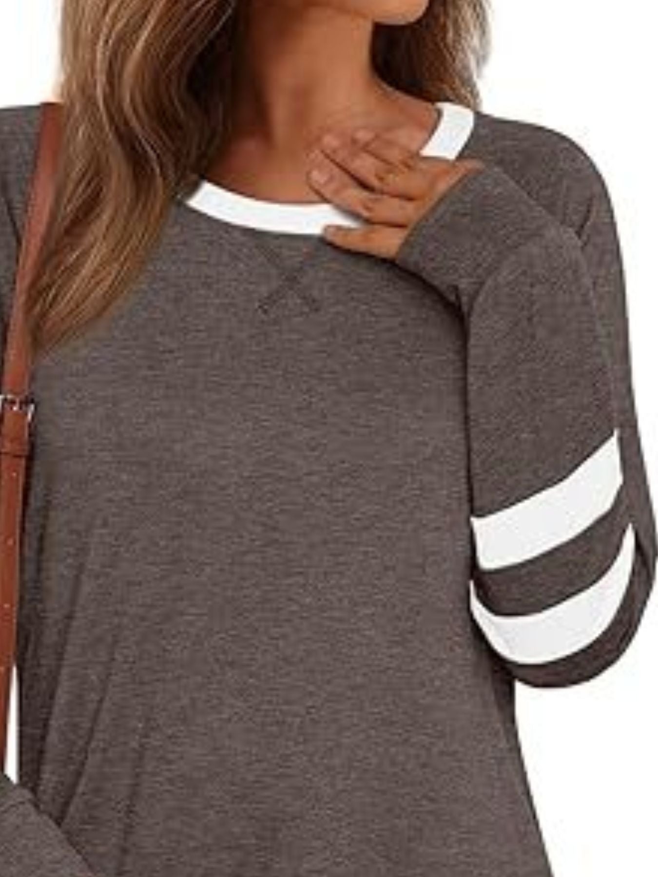 Casual Striped Sleeve Round Neck Long Sleeve T Shirt - Be Bliss Boutique