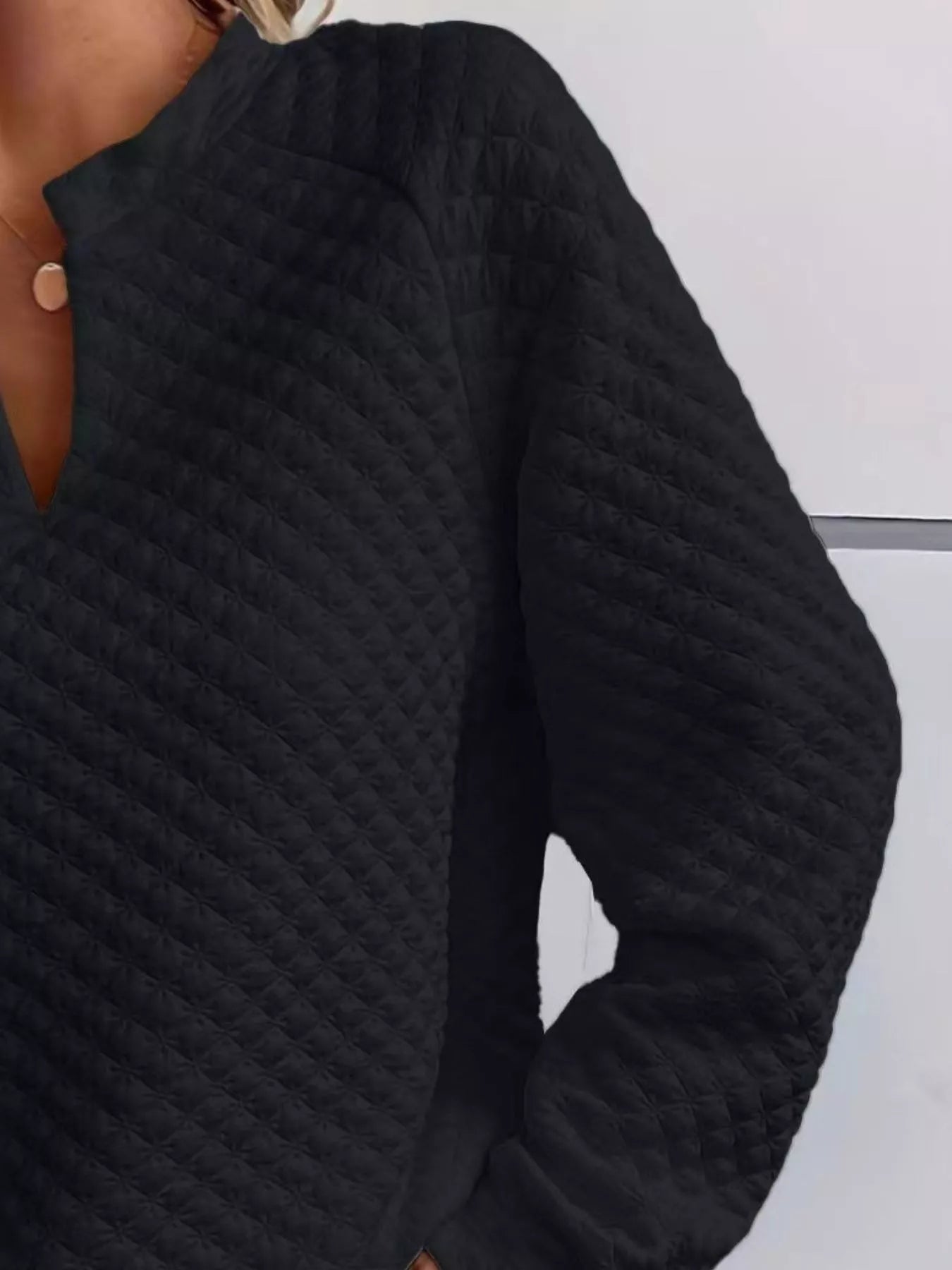 Notched Raglan Sleeve Sweatshirt -  Be Bliss Boutique