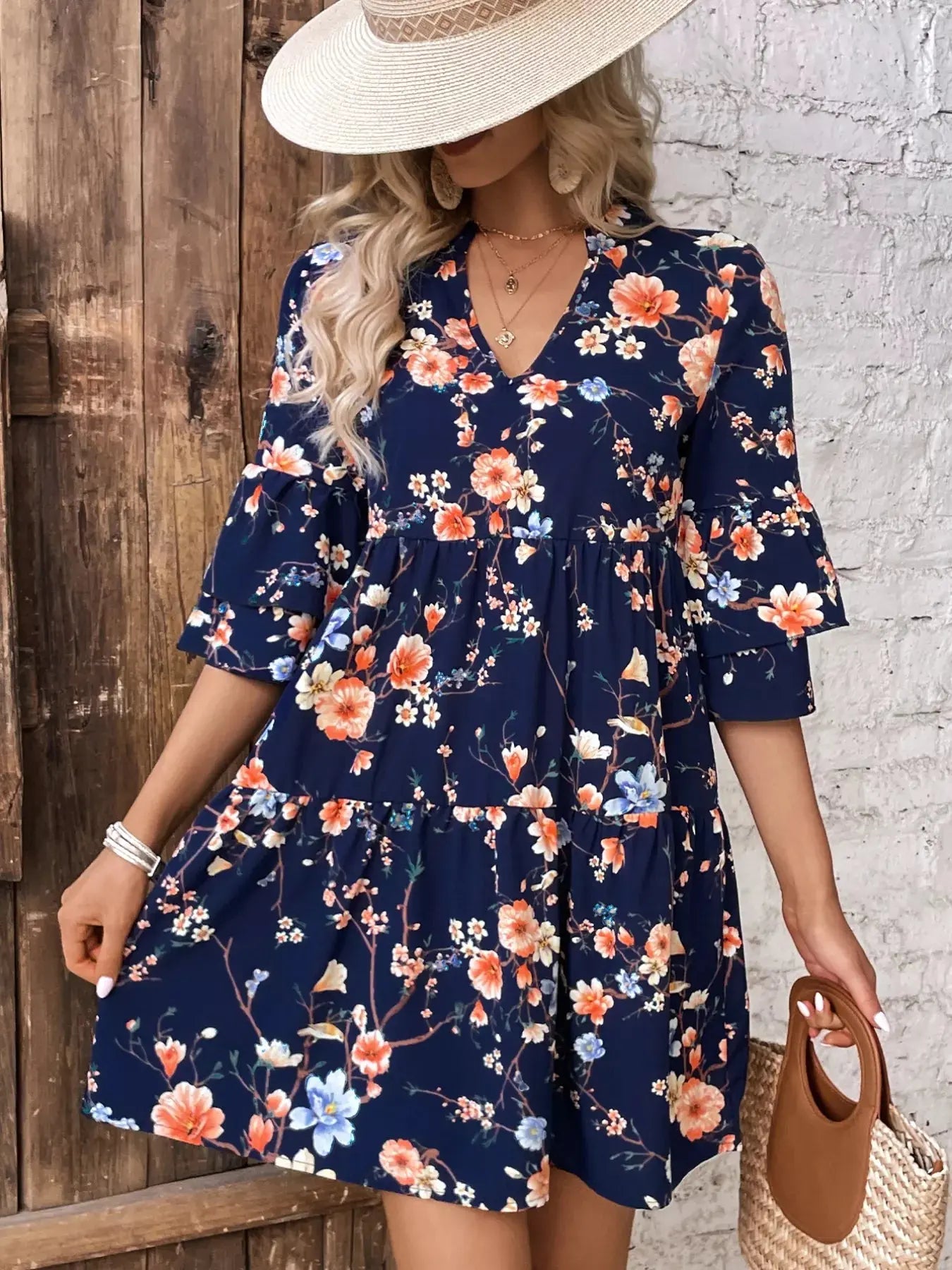Floral Print Ruffle Sleeve Tiered Mini Dress - Be Bliss Boutique