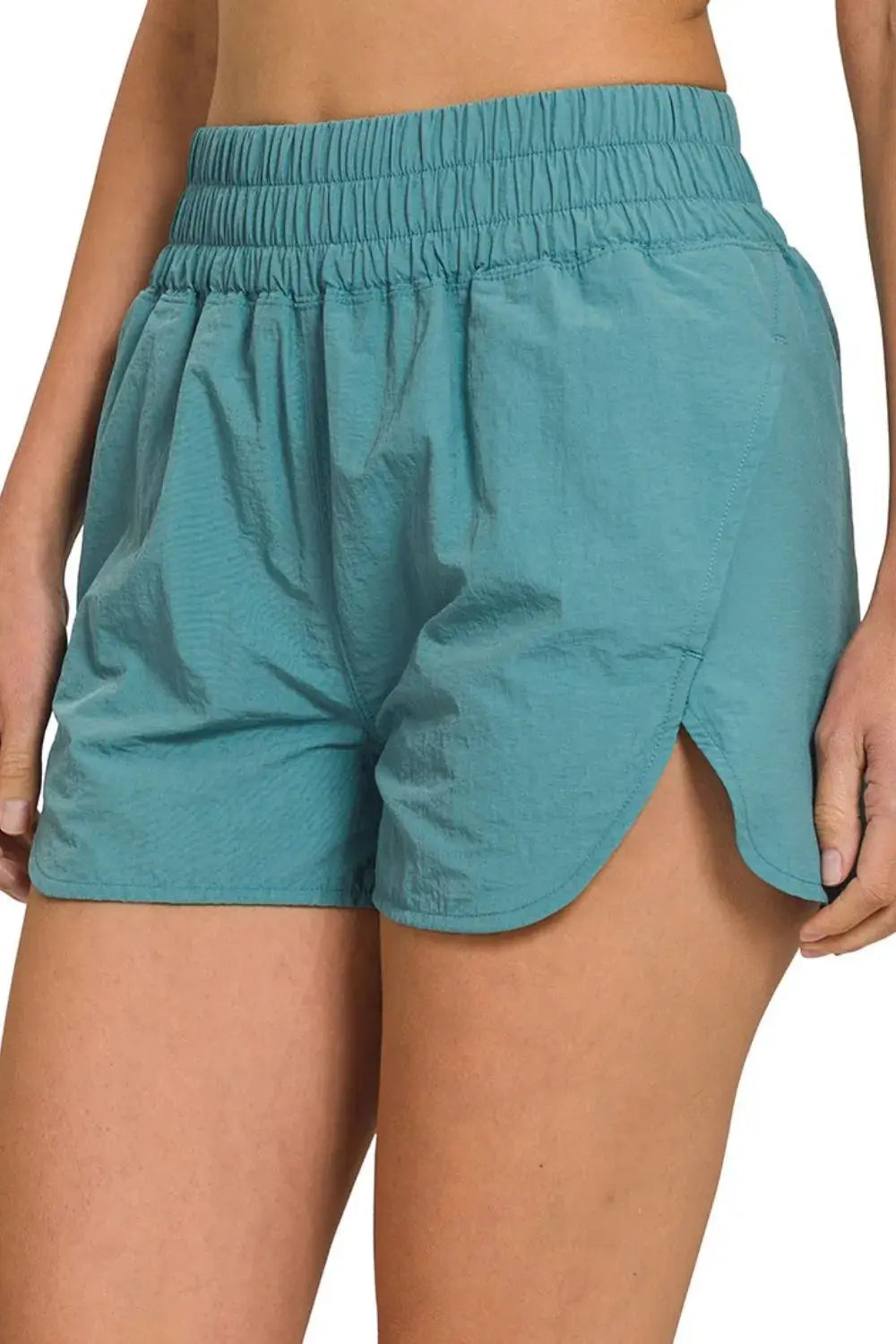 Zenana Teal Windbreaker Smocked Waistband Running Shorts for Women - Be Bliss Boutique