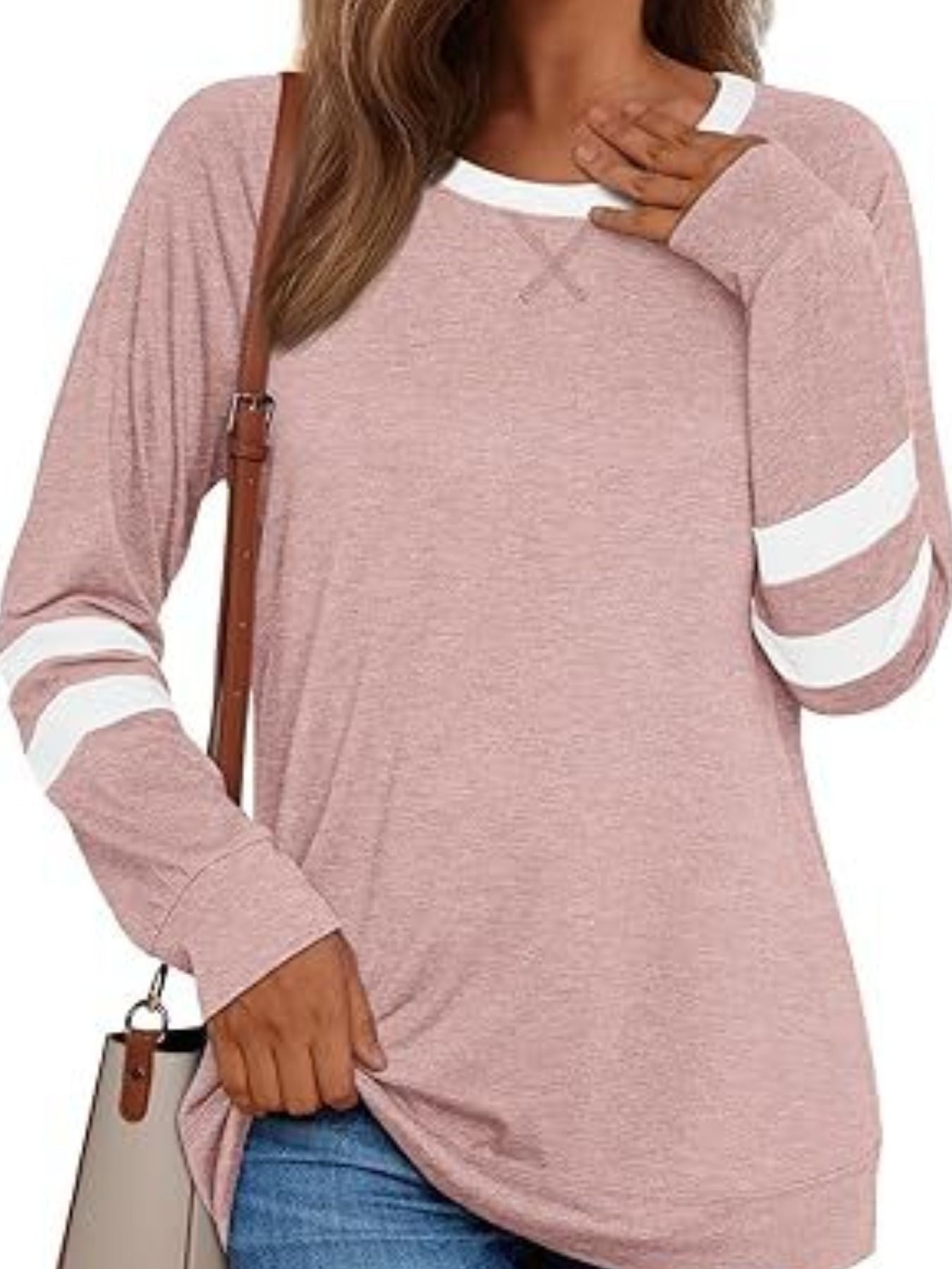Casual Striped Sleeve Round Neck Long Sleeve T Shirt - Be Bliss Boutique