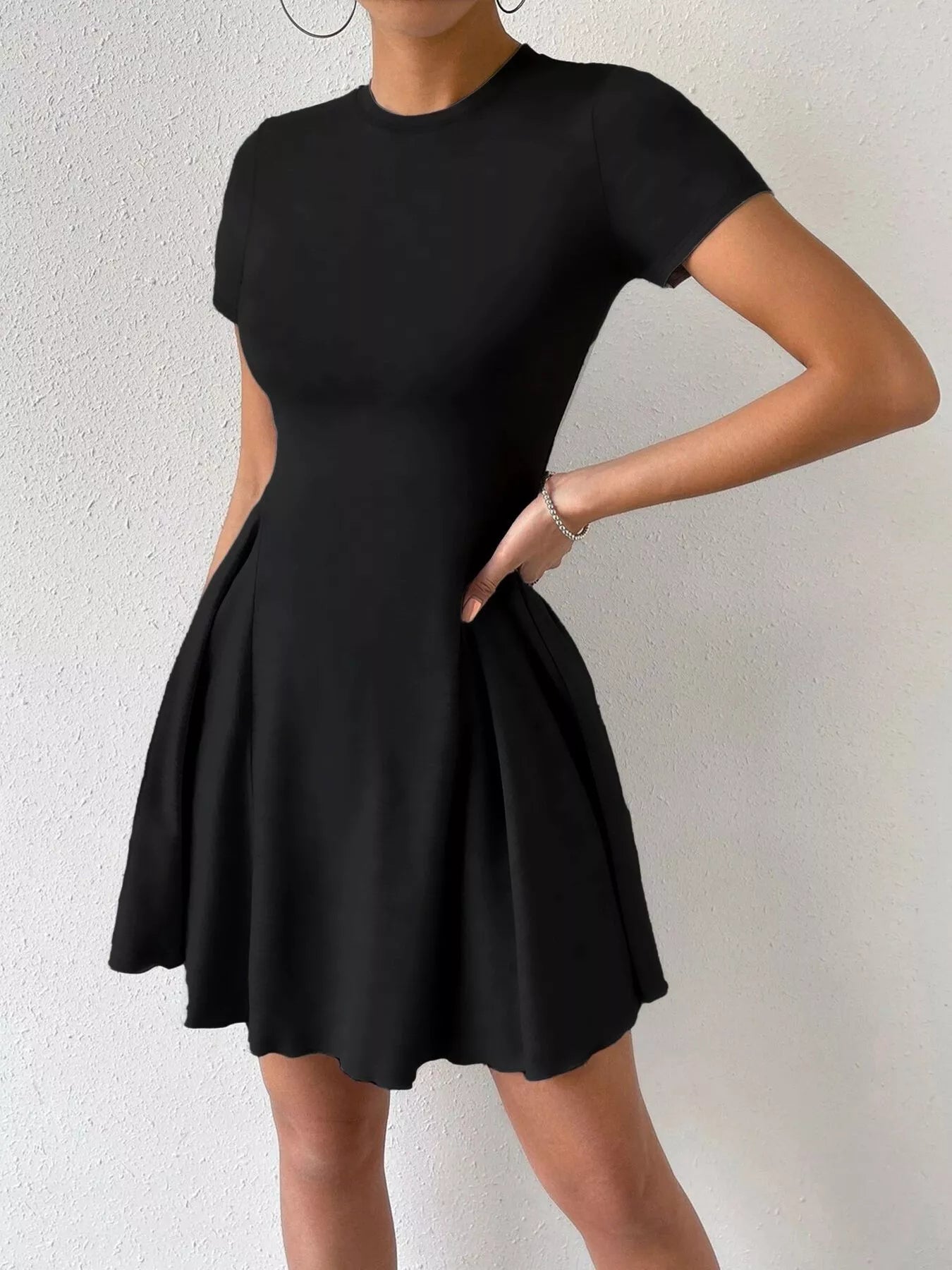 Round Neck Short Sleeve Mini Dress - Be Bliss Boutique