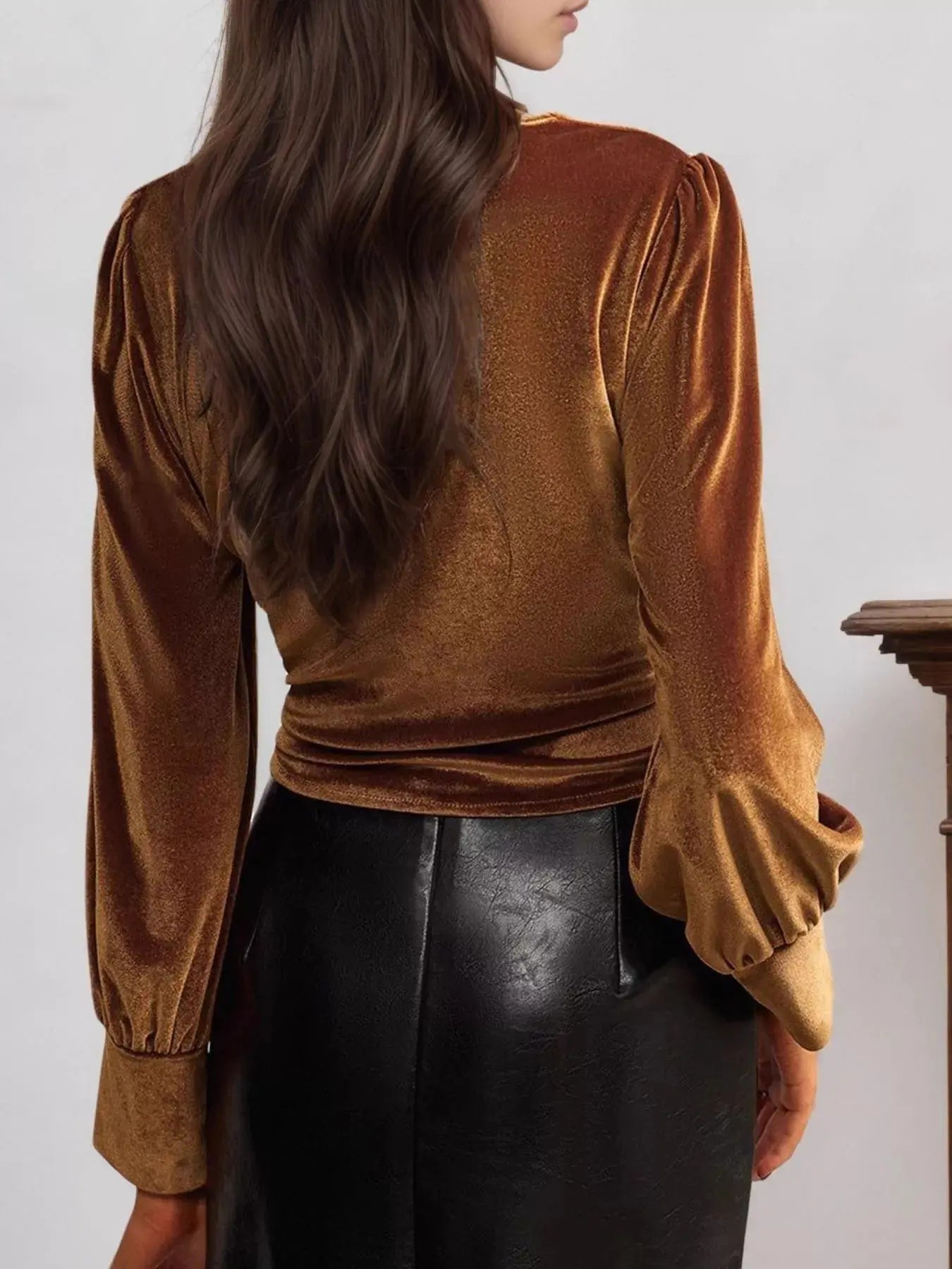 Twisted V Neck Long Sleeve Blouse - Be Bliss Boutique