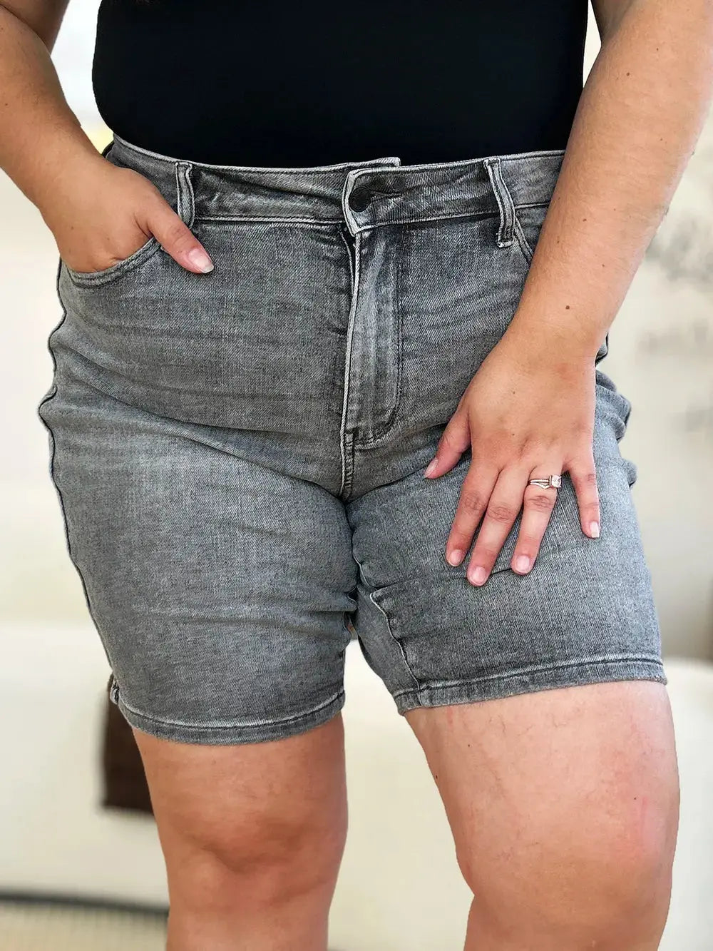 Full Size High Waist Washed Denim Shorts by Judy Blue Jeans - Be Bliss Boutique