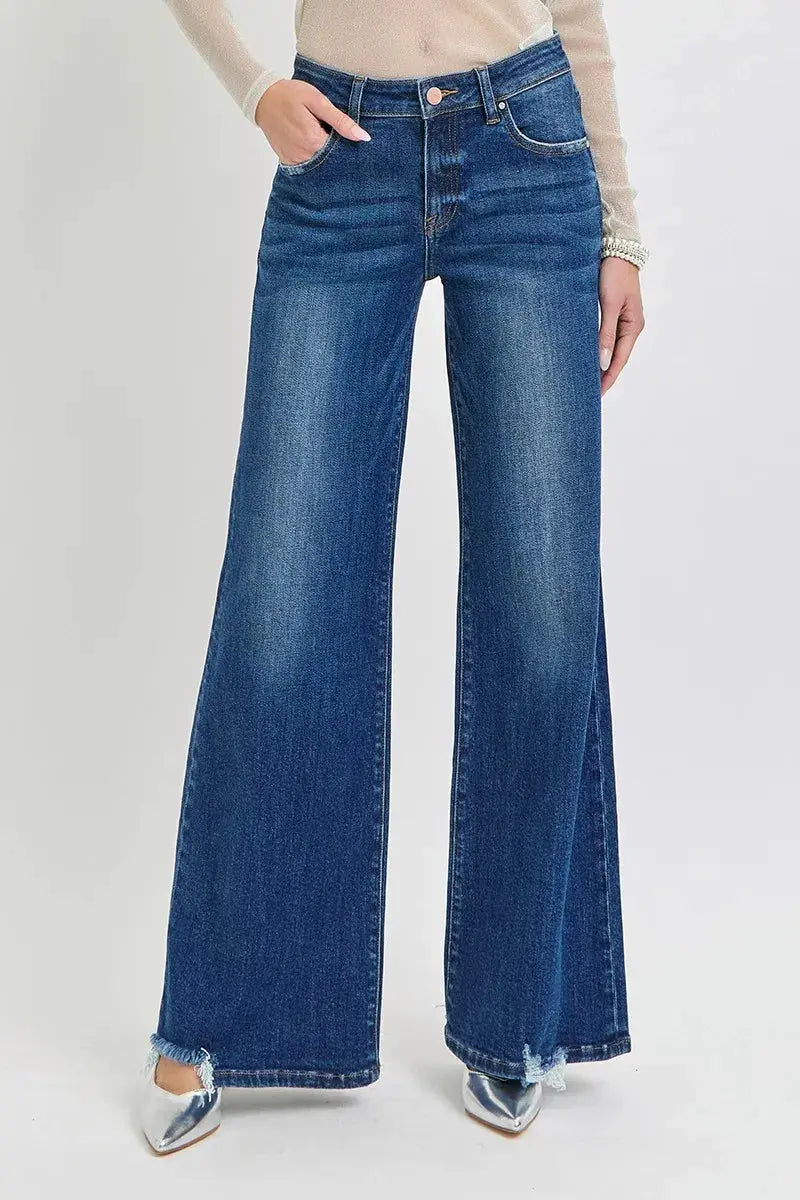 Mid Rise Wide Leg Denim RISEN Jeans in Full & Plus Sizes - Be Bliss Boutique
